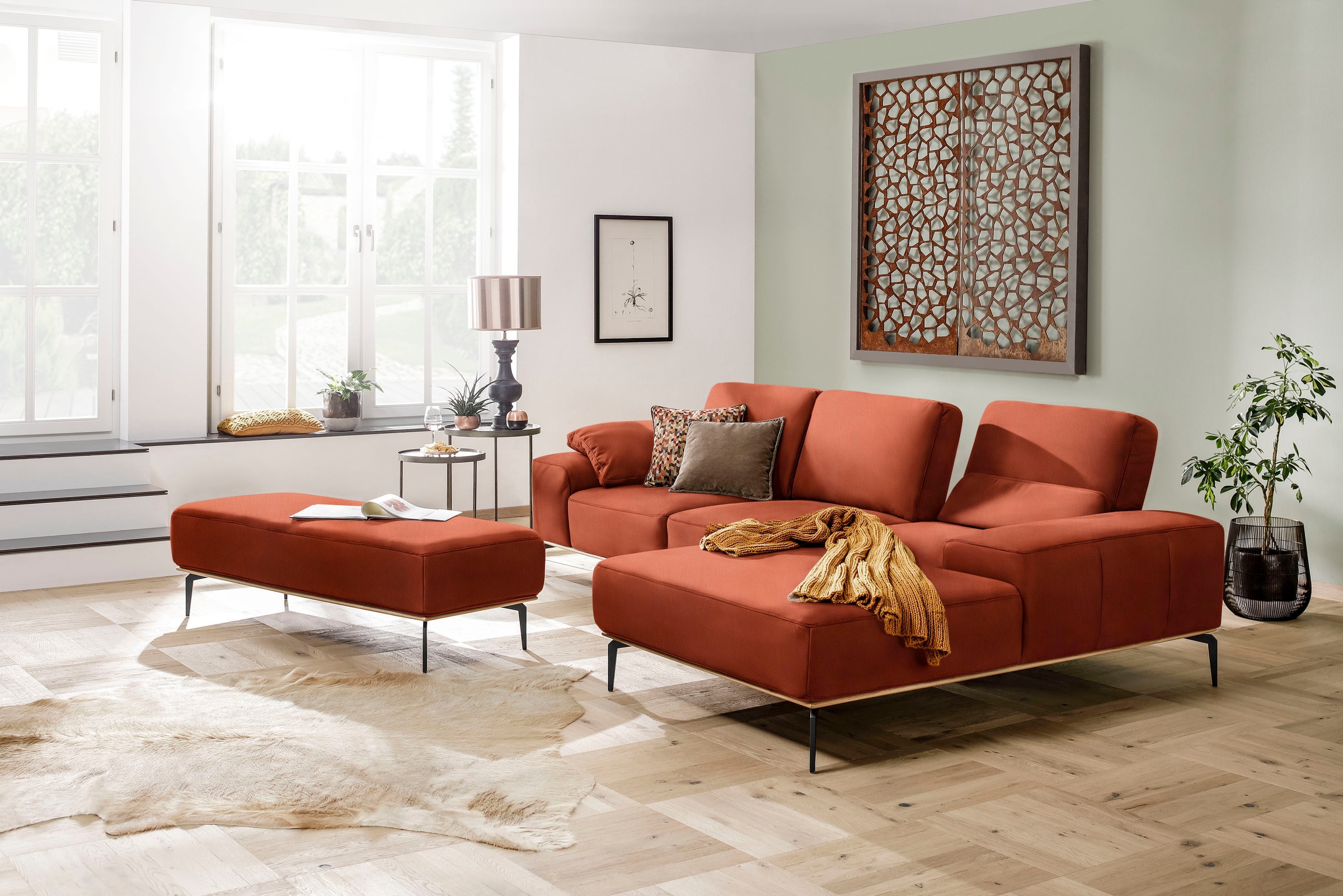 W.SCHILLIG Ecksofa »run, Designsofa mit tollem Sitzkomfort, bequem, L-Form«, mit Holzsockel, Füße in Schwarz pulverbeschichtet, Breite 299 cm