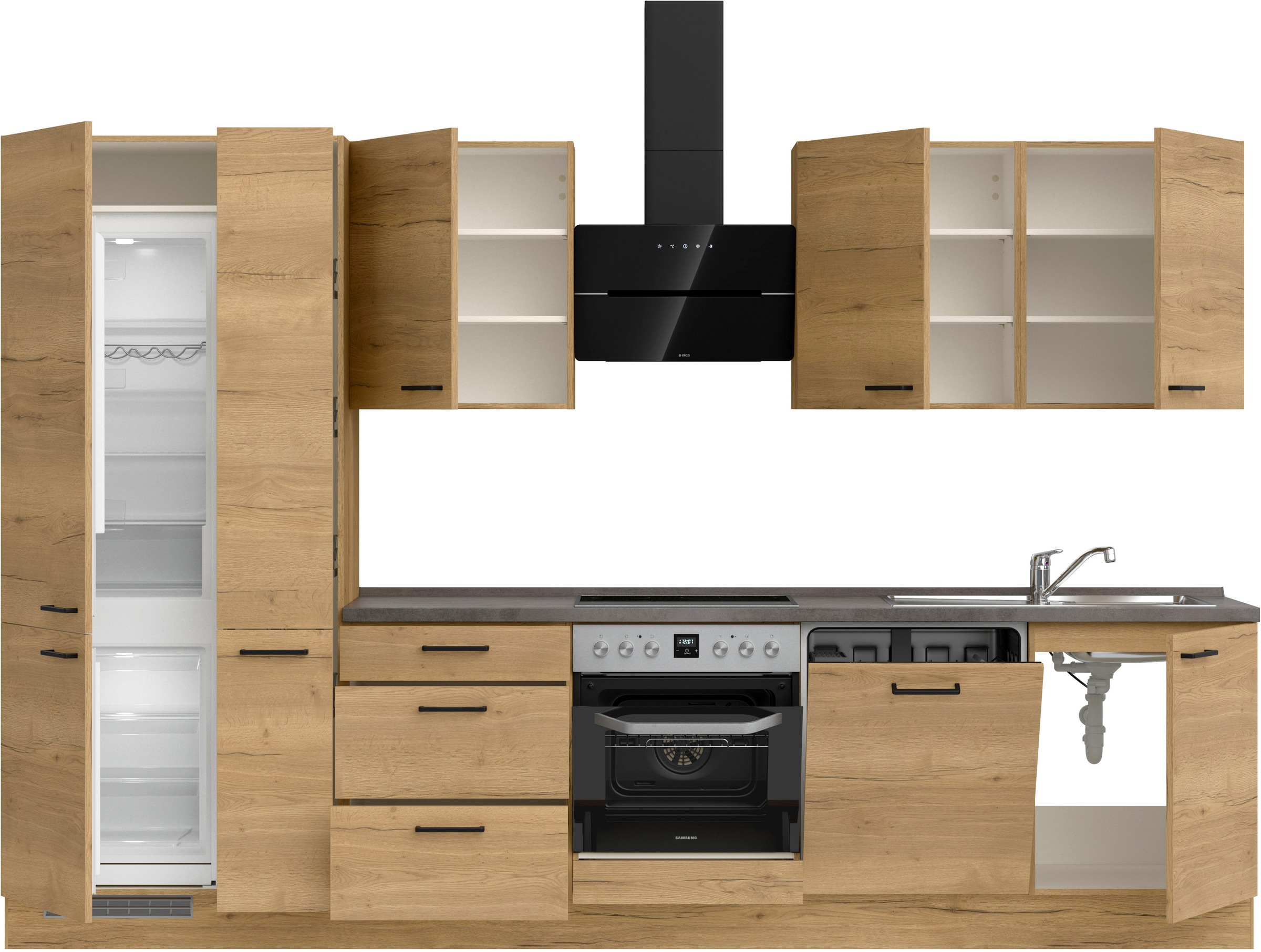 nobilia® Küchenzeile »"Structura II"«, vormontiert, Ausrichtung wählbar, Breite 330 cm, wahlw. mit E-Geräten