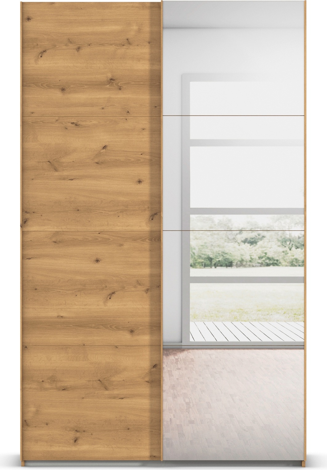 rauch Schwebetürenschrank »Kleiderschrank Schrank Garderobe Schlafzimmerschrank EVELYN«, in elegantem Stil mit Spiegel 5 Breiten viel Stauraum MADE IN GERMANY