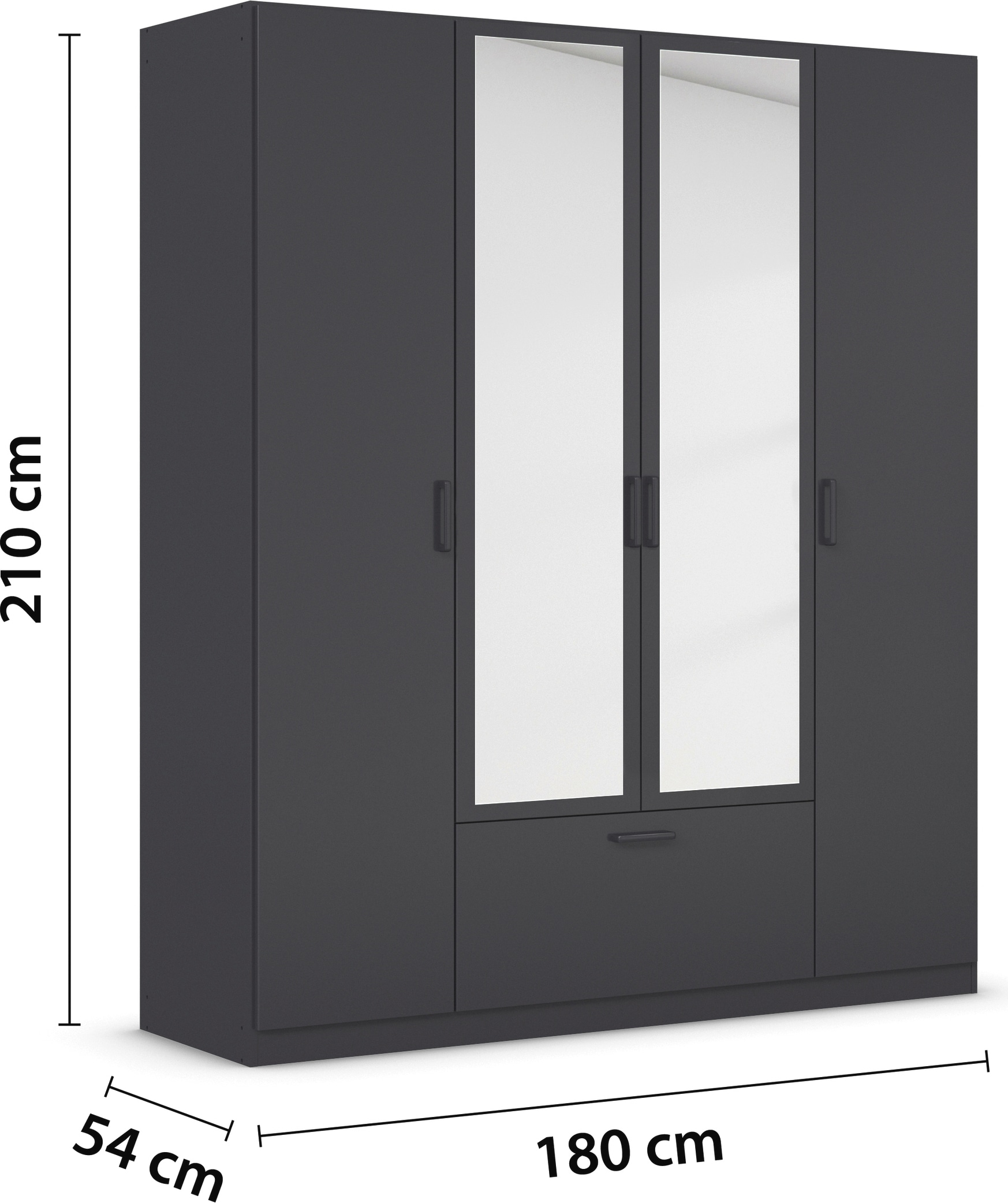 rauch Drehtürenschrank »Kleiderschrank Schrank Garderobe Wäscheschrank BARI mit Spiegel«, mit Schubasten mittig, moderner Griff in Graumetallic MADE IN GERMANY