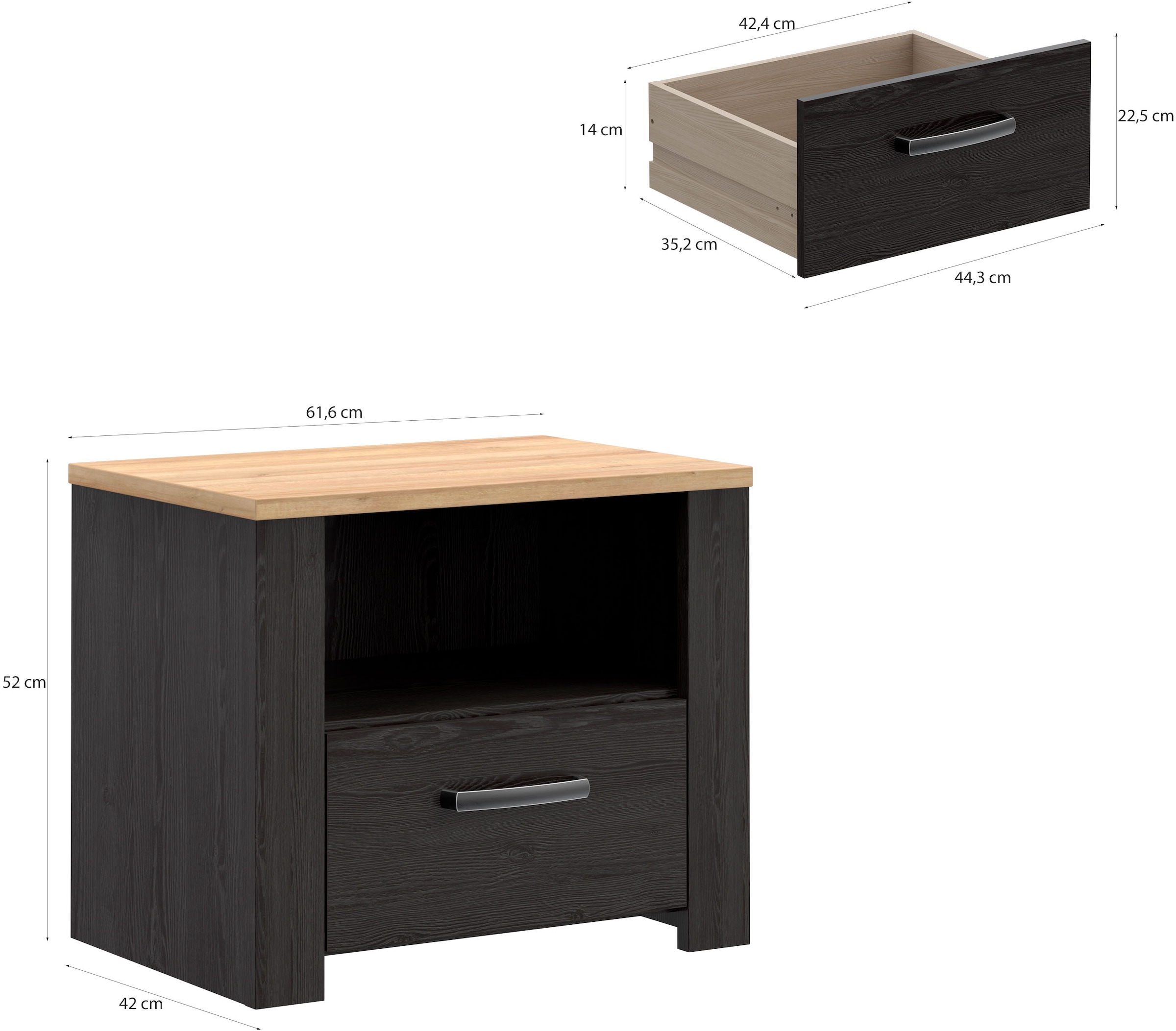 FORTE Nachtkommode B/H/T 61,6/52/42 cm , in 2 Dekoren erhältlich