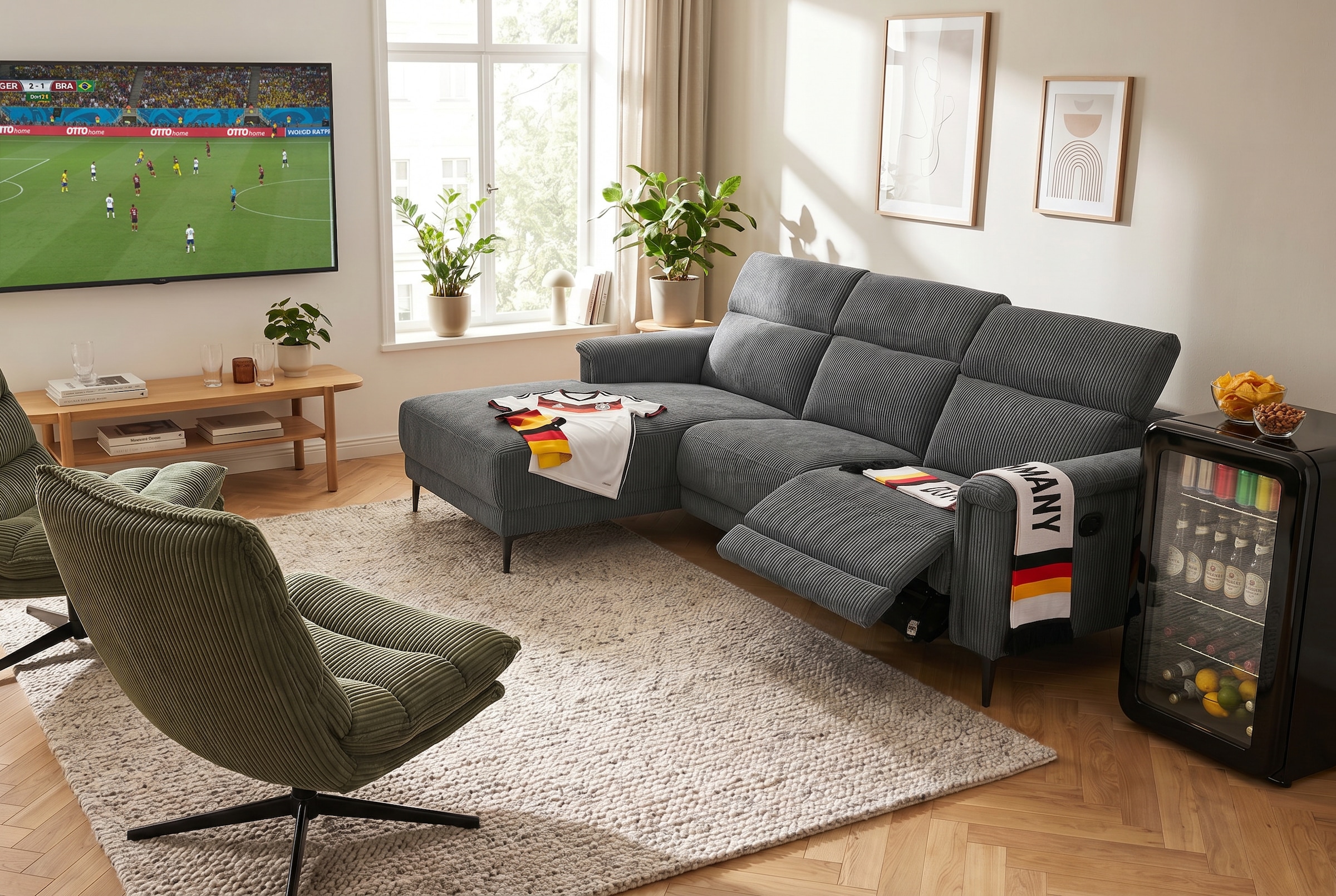 OTTO home Ecksofa »LUND Cord, L-Form, 261 cm, man. o. elektr. Relaxfunktion (mit USB-A)« mit USB A-Anschluss bei elektrischer Variante und Kopfteilverstellung