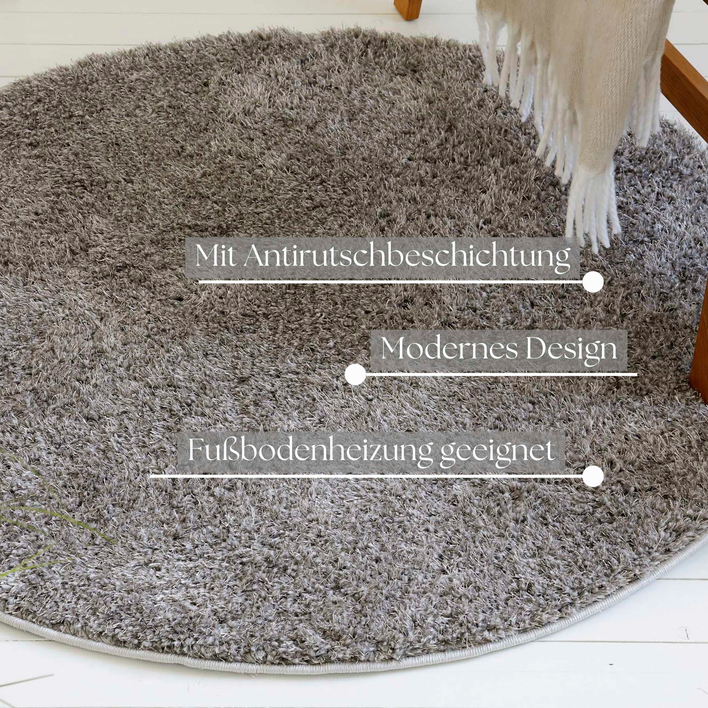 my home Hochflor-Teppich »Nickolas«, rund, 30 mm Höhe, Langflor, Shaggy, weicher Hochflor, uni farben, mit Glanz, Wohnzimmer