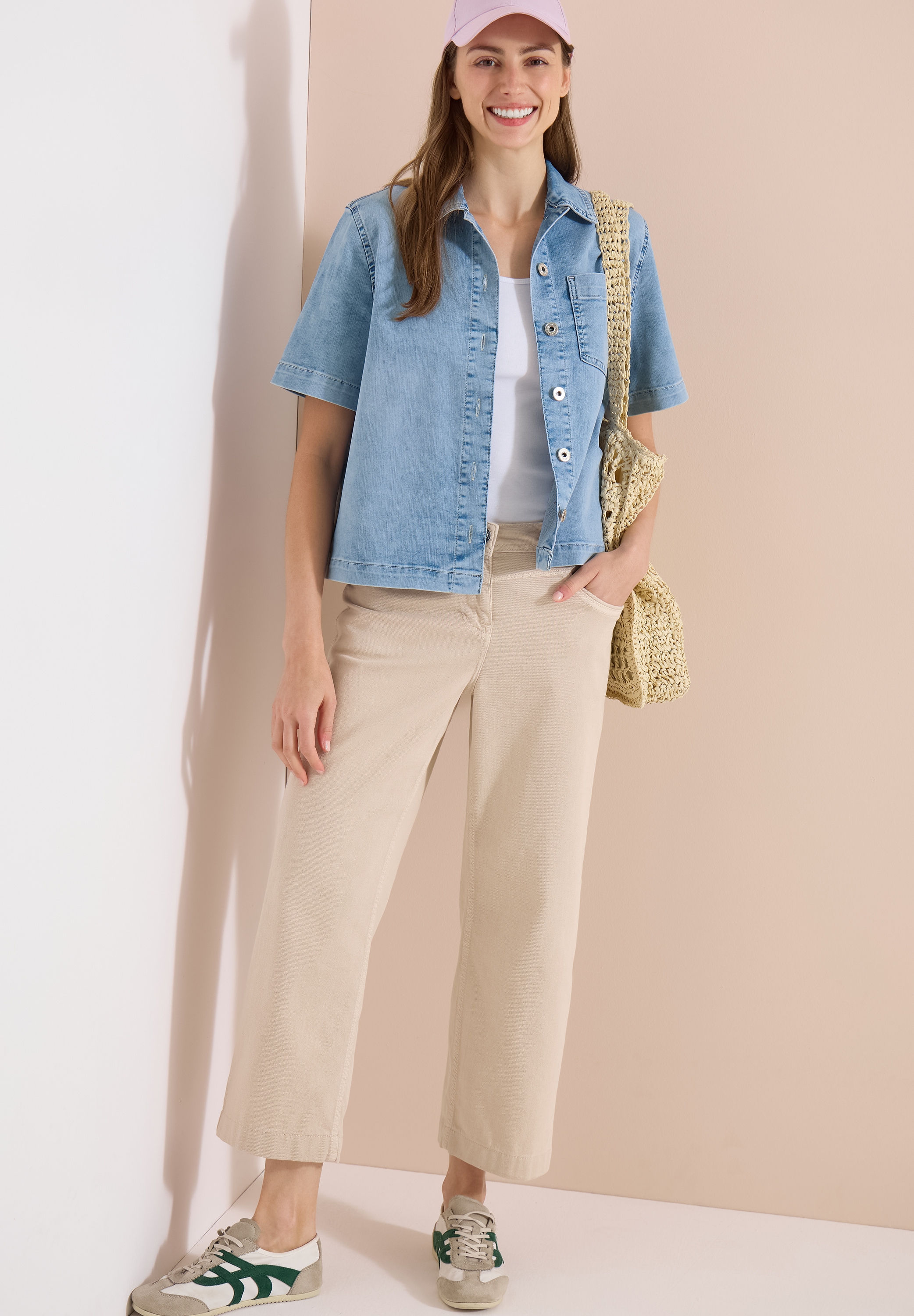 Cecil Jeansjacke ohne Kapuze Kurzarm Jeans-Overshirt mit Knopfleiste