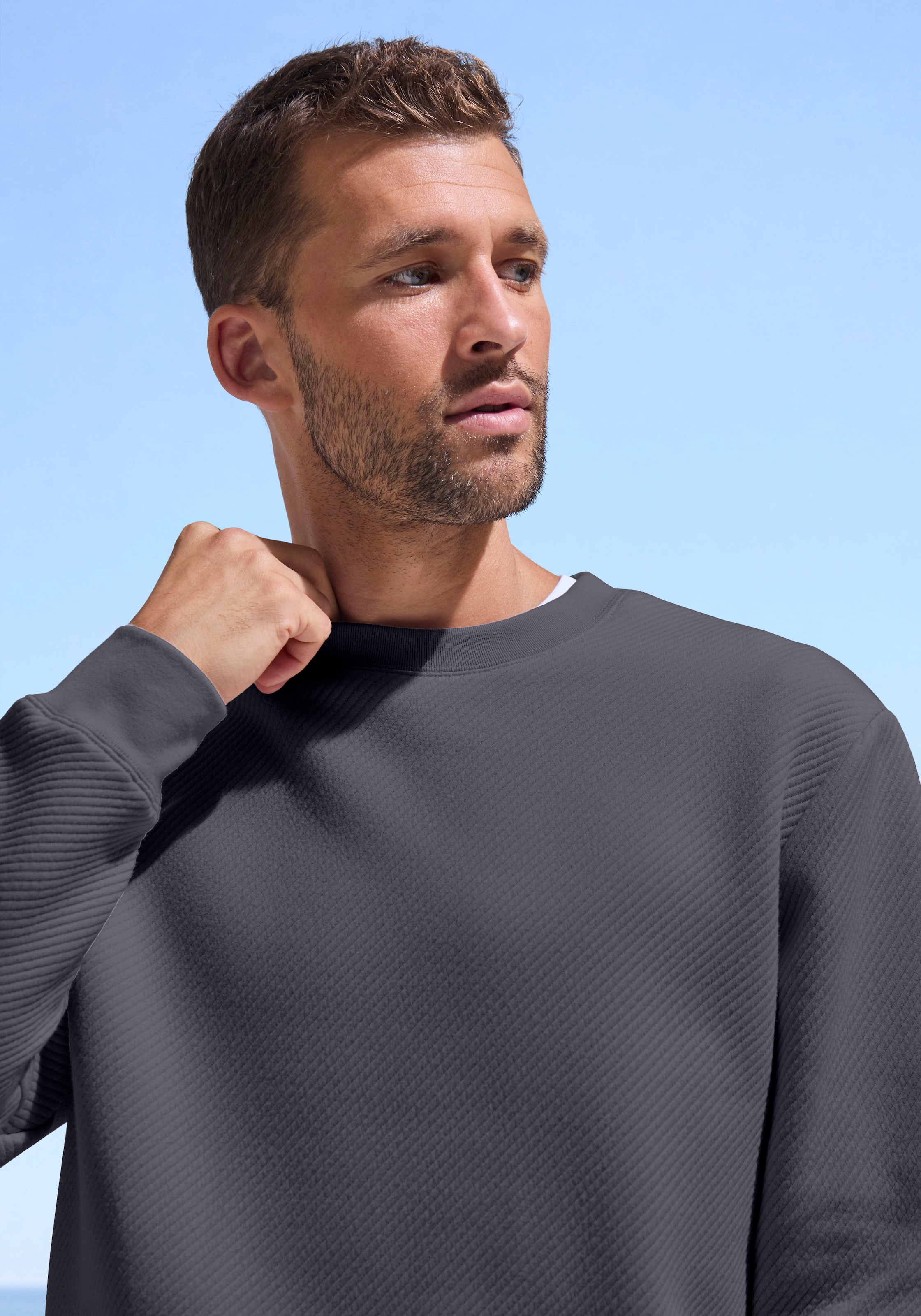 John Devin Sweatshirt, Langarm, Pullover mit Struktur, Rundhals, Baumwollmischung