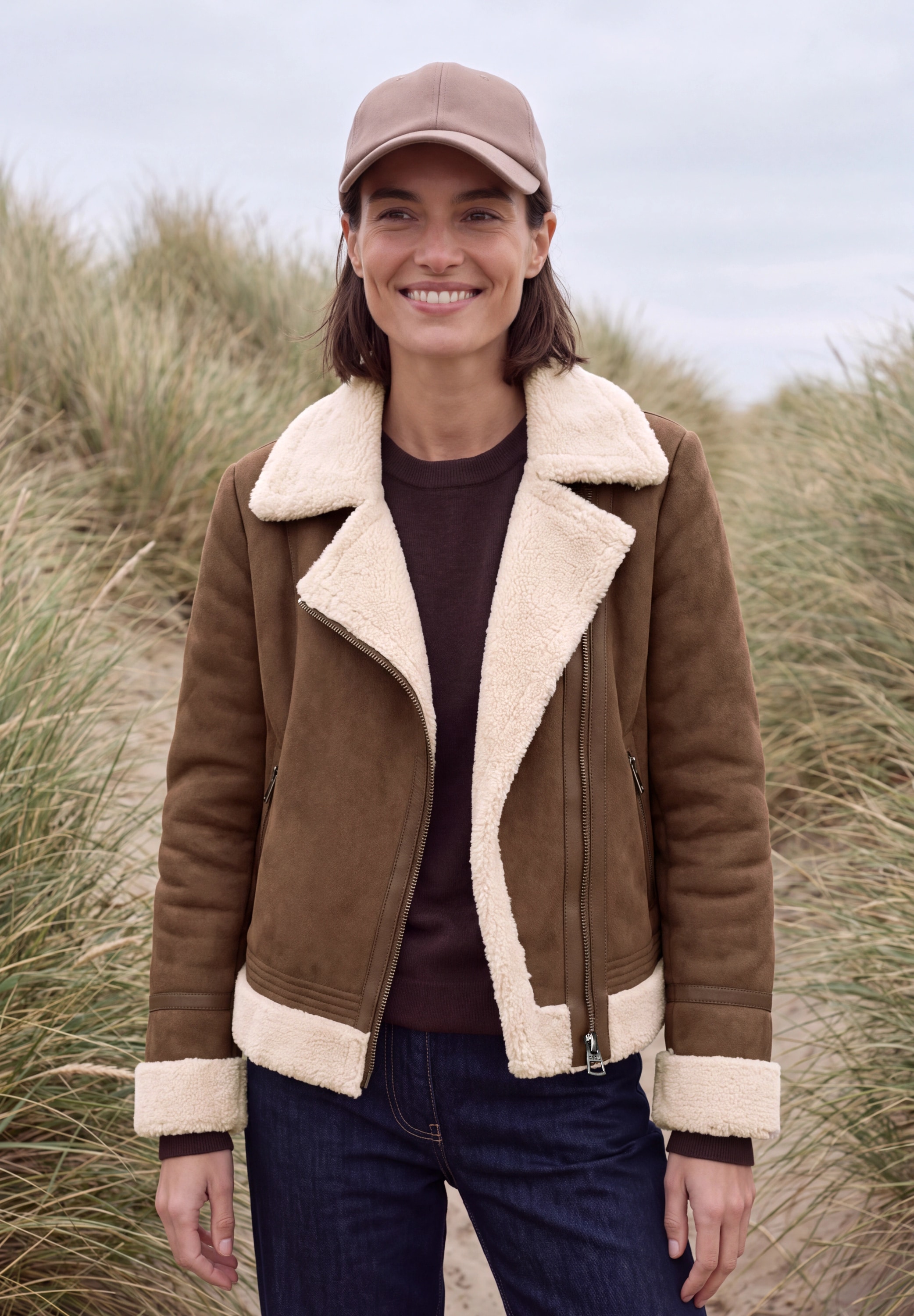 Cecil Lederimitatjacke ohne Kapuze mit Teddy-Details