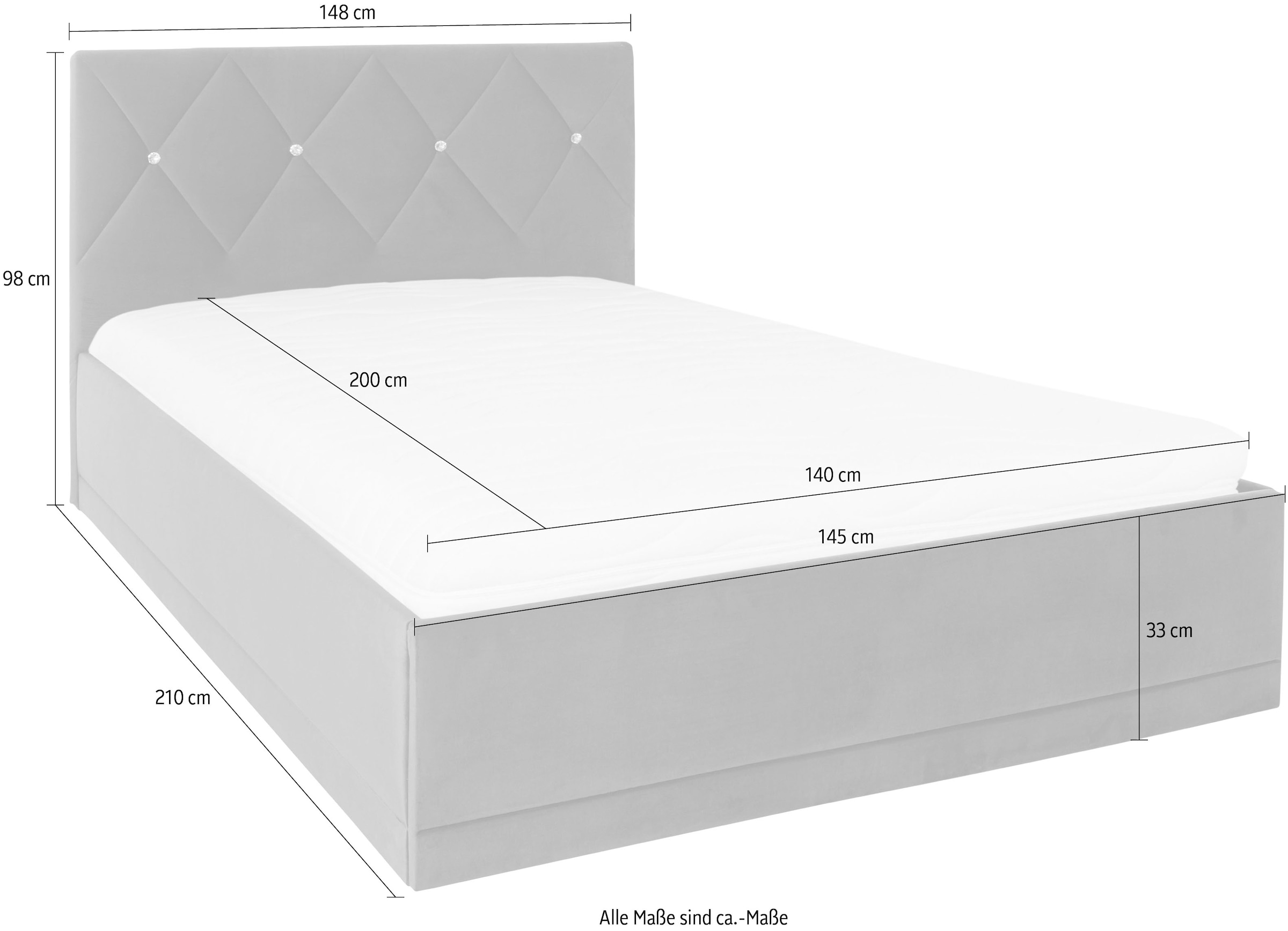 Westfalia Schlafkomfort Polsterbett »Adamas« auch mit Bettkasten, Knopfheftung mit Strasssteinen