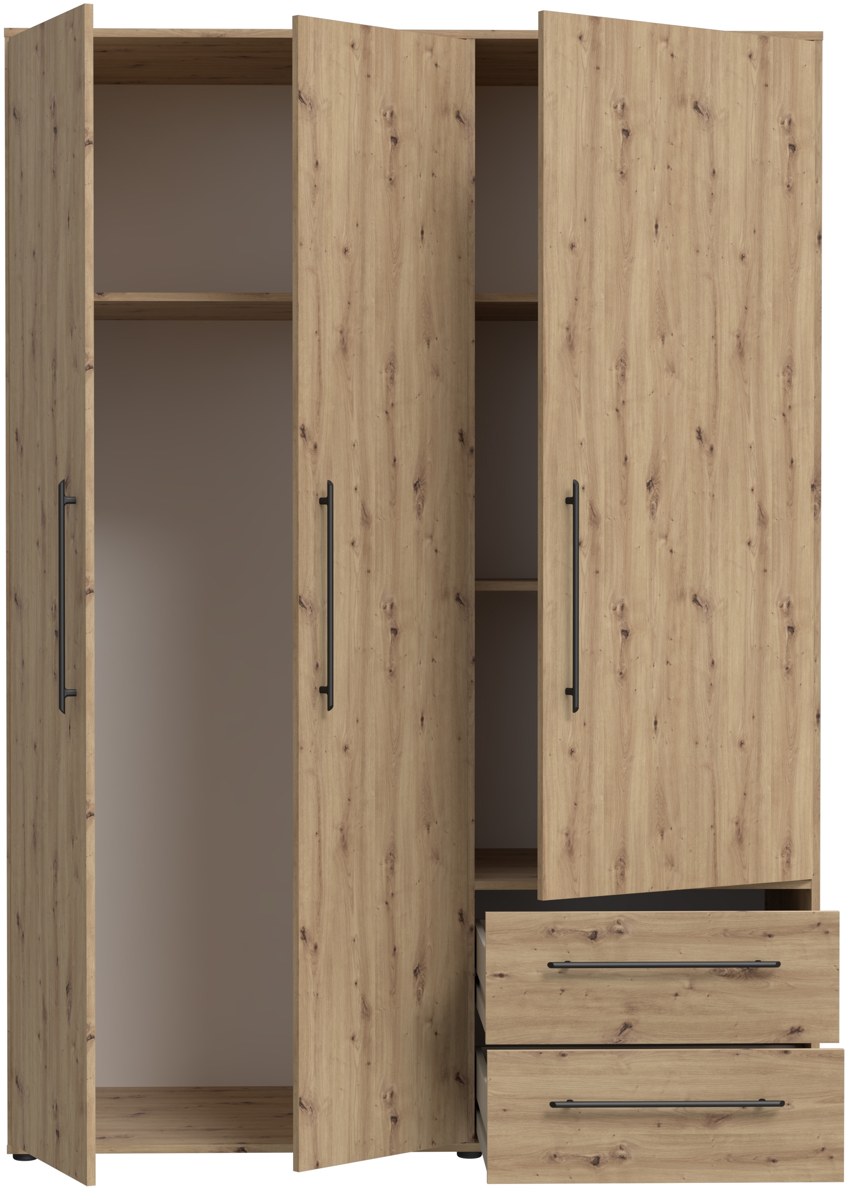FORTE Drehtürenschrank »Mokkaris. TOPSELLER! verschiedene Größen und Farben«, (BHT ca. 145x200x59cm oder BHT ca. 206x200x59cm), mit Schubladen und schwarzen Stangengriffen, Made in Europe