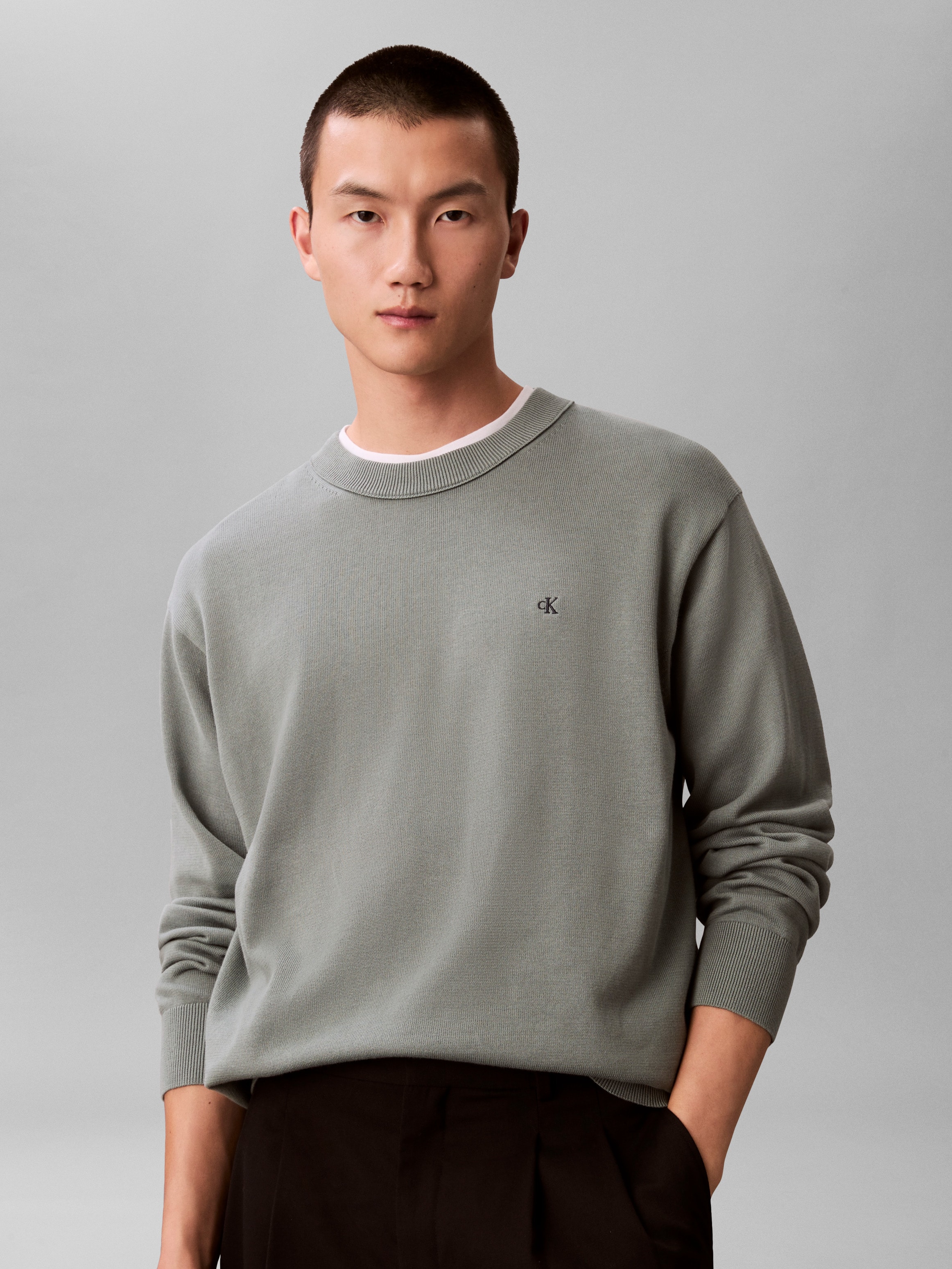 Calvin Klein Strickpullover »LS EZ COTTON CREWNK SWEATER 12GG« Mit Rundhalsausschnitt