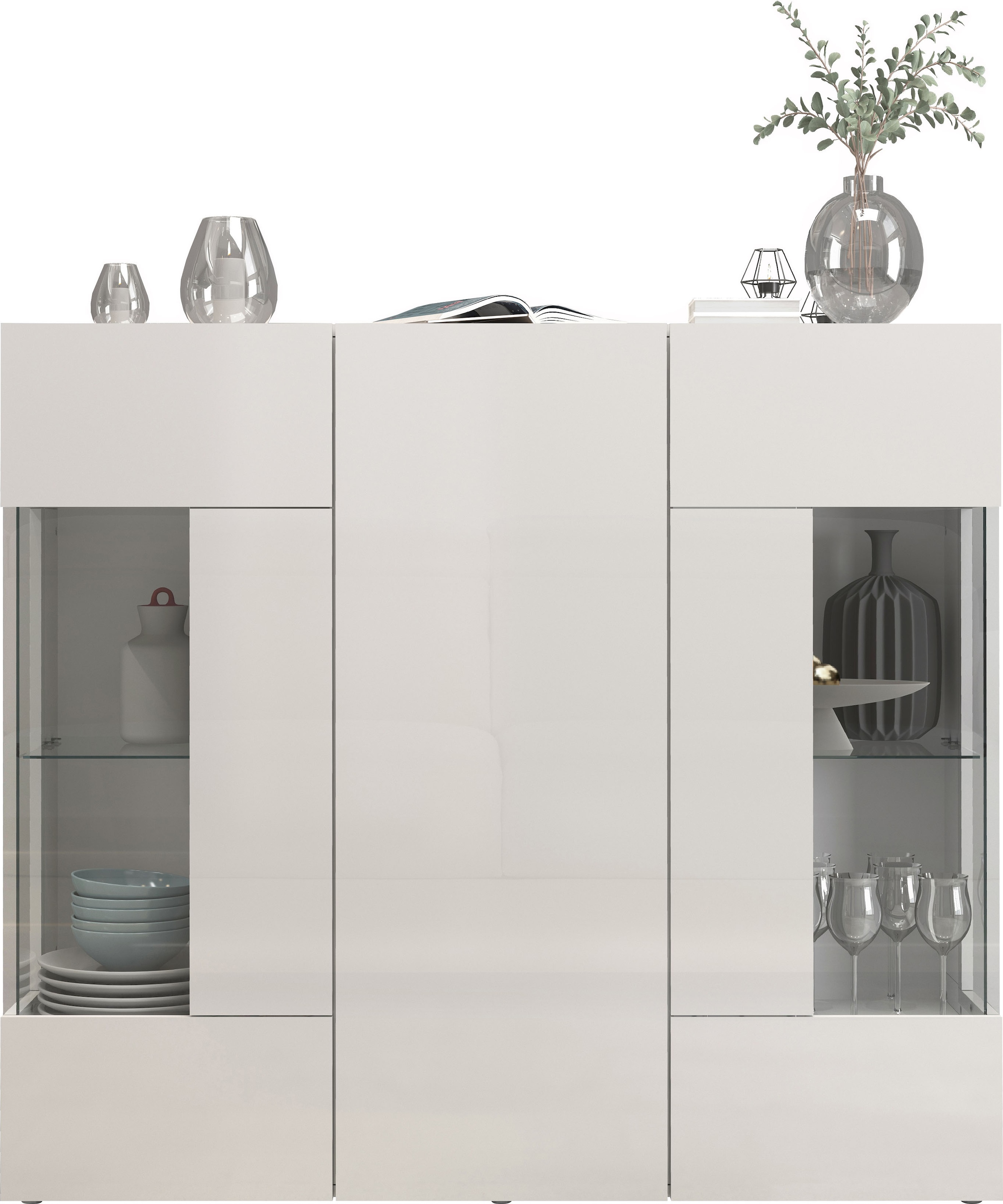 INOSIGN Highboard »Egypt, Highboard, Hochschrank, Hochkommode, Vitrine«, mit 3 Türen davon 2 mit Glaseinsatz,kompl. Hochglanz lack.,Breite 135