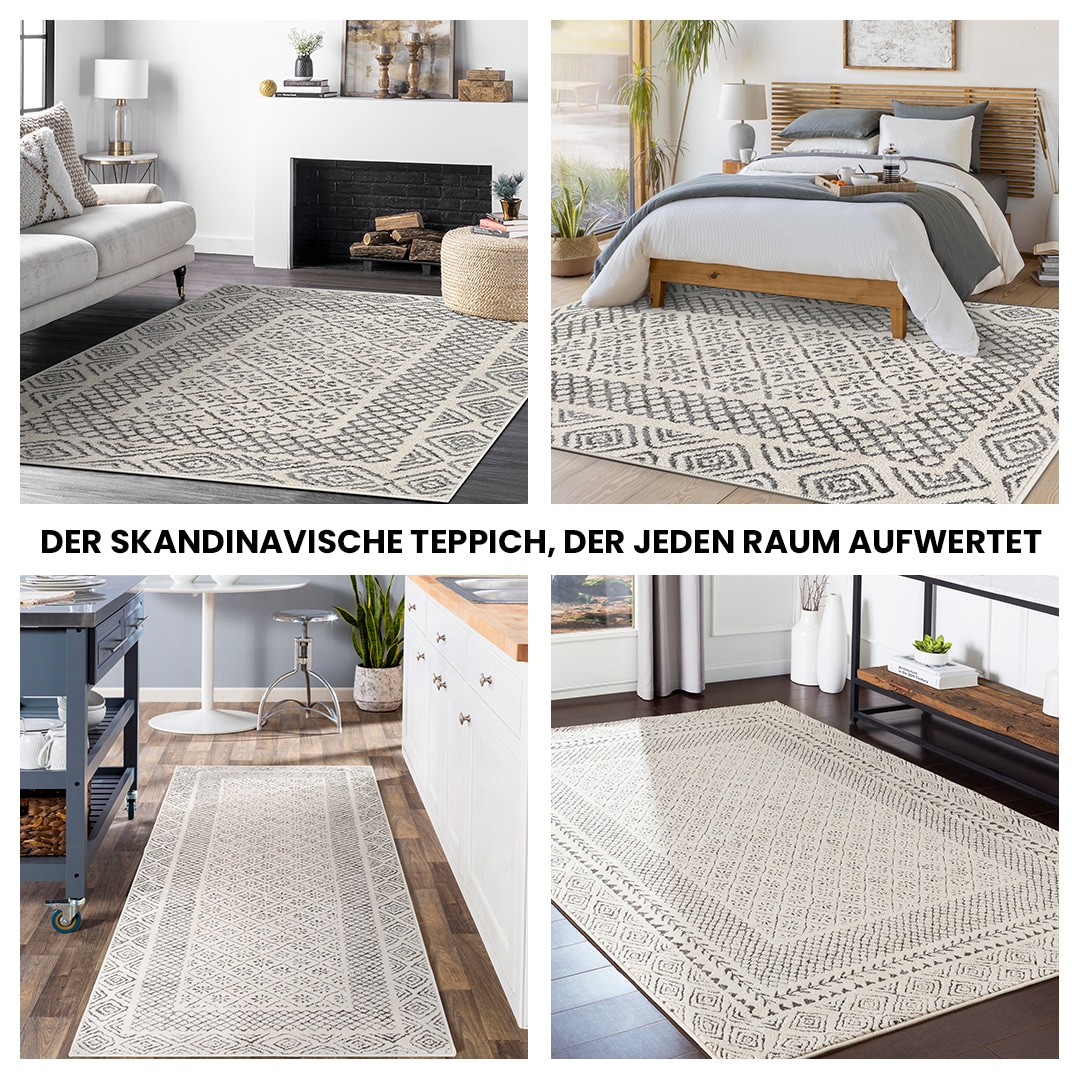 Livabliss Teppich »MONACO«, rund, 14 mm Höhe, Skandinavischer Teppich, Kurzflor Boho-Wohnzimmerteppich