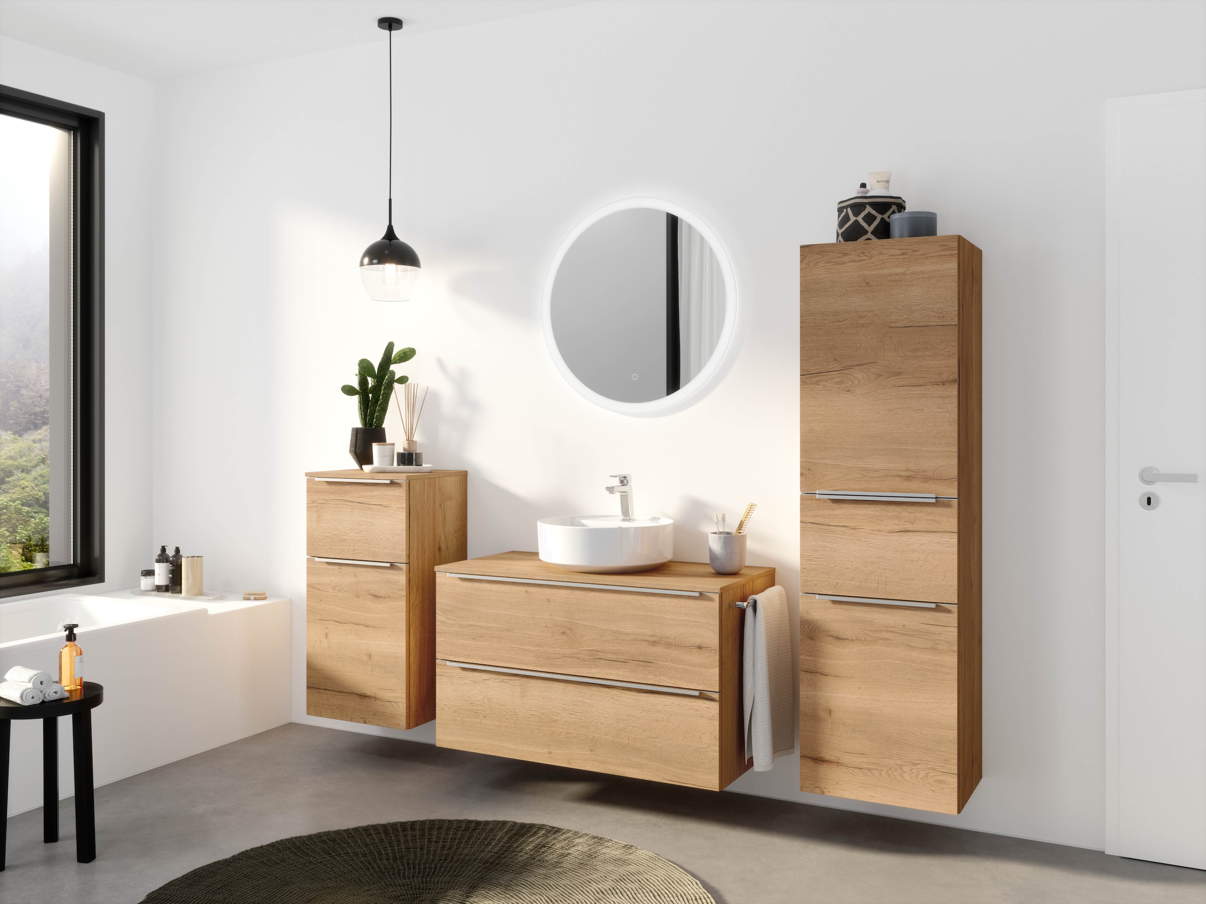 nobilia® Badmöbel-Set »Alvene«, (2 St., vormontiert, mit Soft-Close), inkl. Spiegel mit Touch-Sensor, in vier Breiten