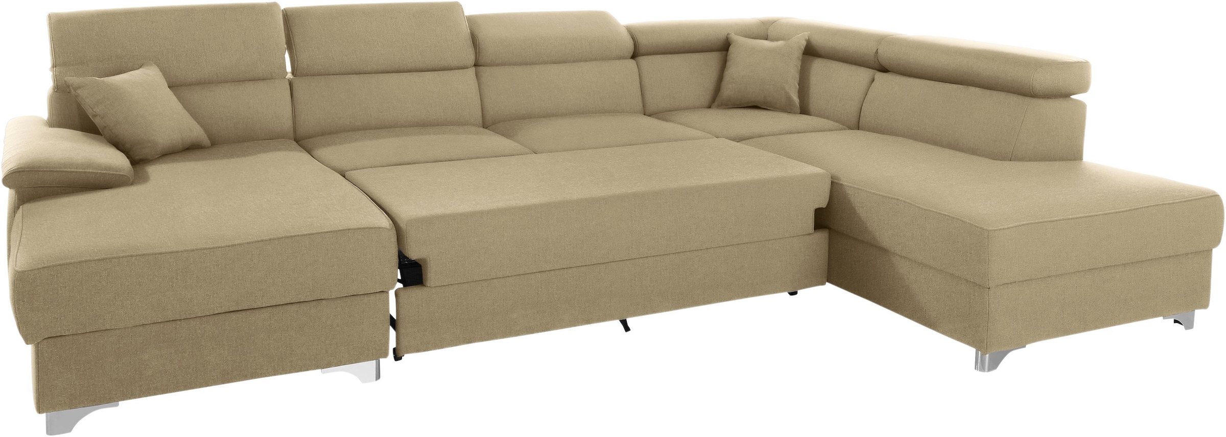 DOMO collection Wohnlandschaft »Mira, inklusive Kopfteilverstellung für mehr Wohlfühlkomfort, U-Form«, wahlweise mit Bettfunktion und Bettkasten, elegant und modern
