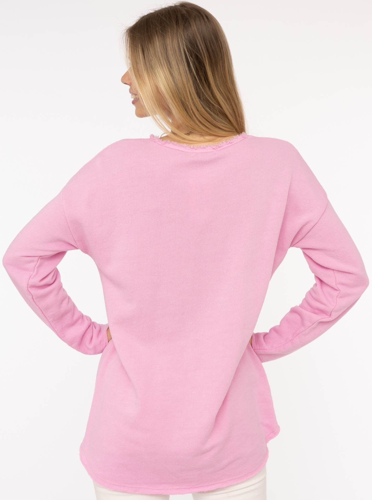 Zwillingsherz Sweater »"Sea Sand Sun"«, Flock-Print, ausgefranster Rundhalsausschnitt, Langarm