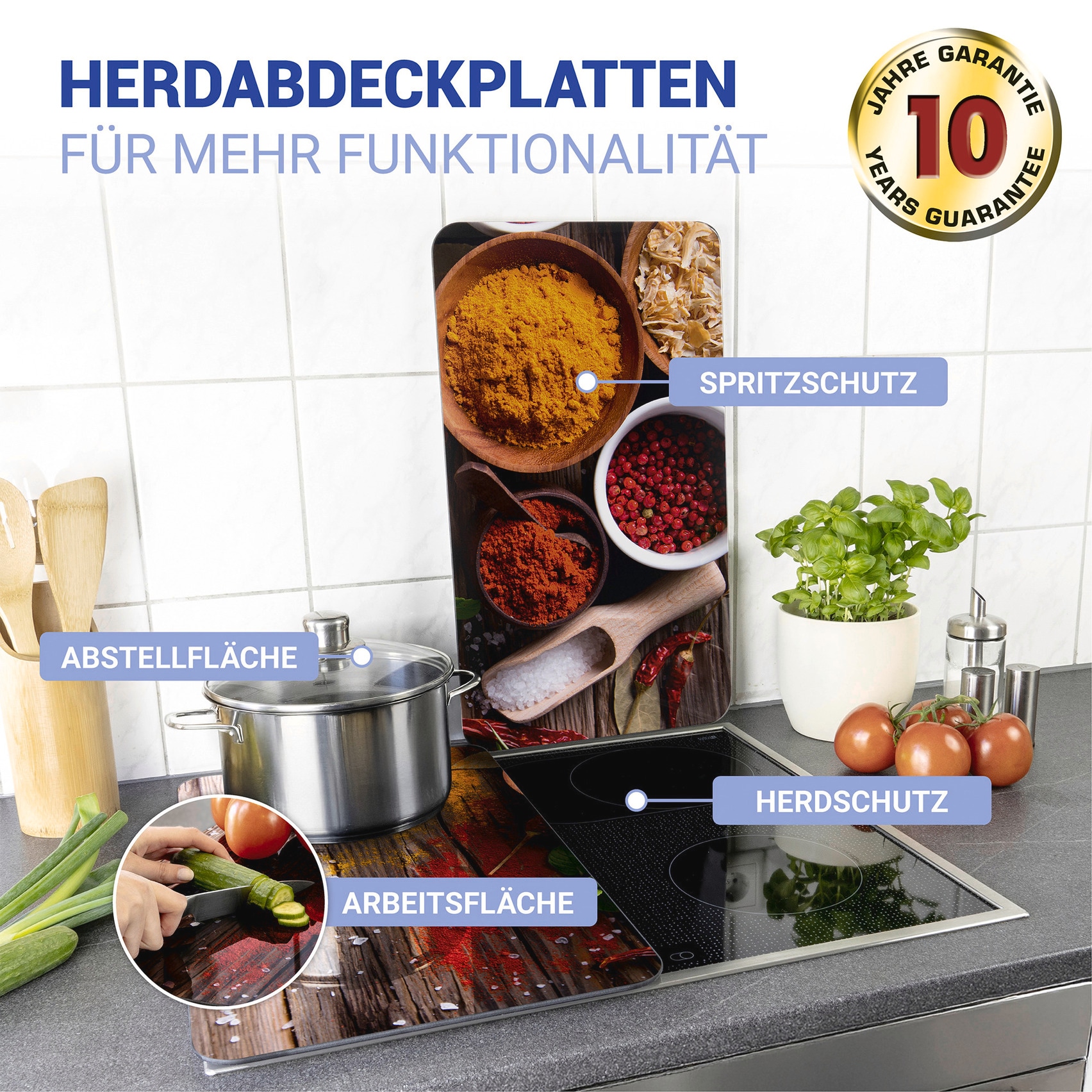 WENKO Herd-Abdeckplatte »Universal Modell Gewürze«, (Set, 2 tlg.), Herdabdeckung für alle Herdarten, kratzfest, mit rutschfesten Füßen