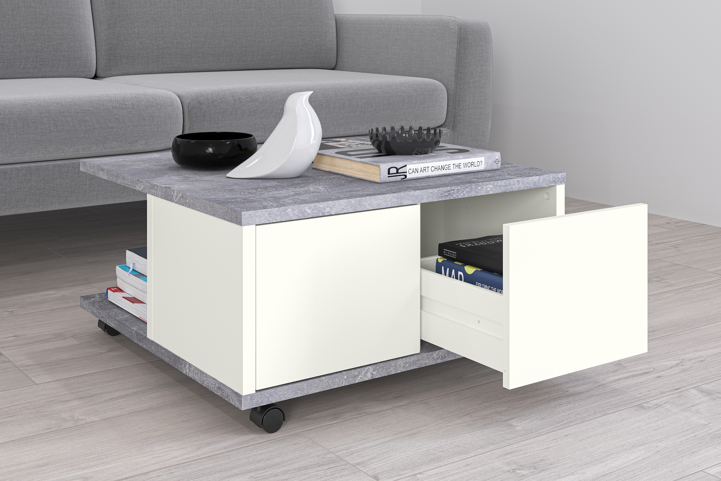 FMD Couchtisch »Twin« Schubladen als Push-to-open, viel Staur., mit Rollen, günstig online kaufen