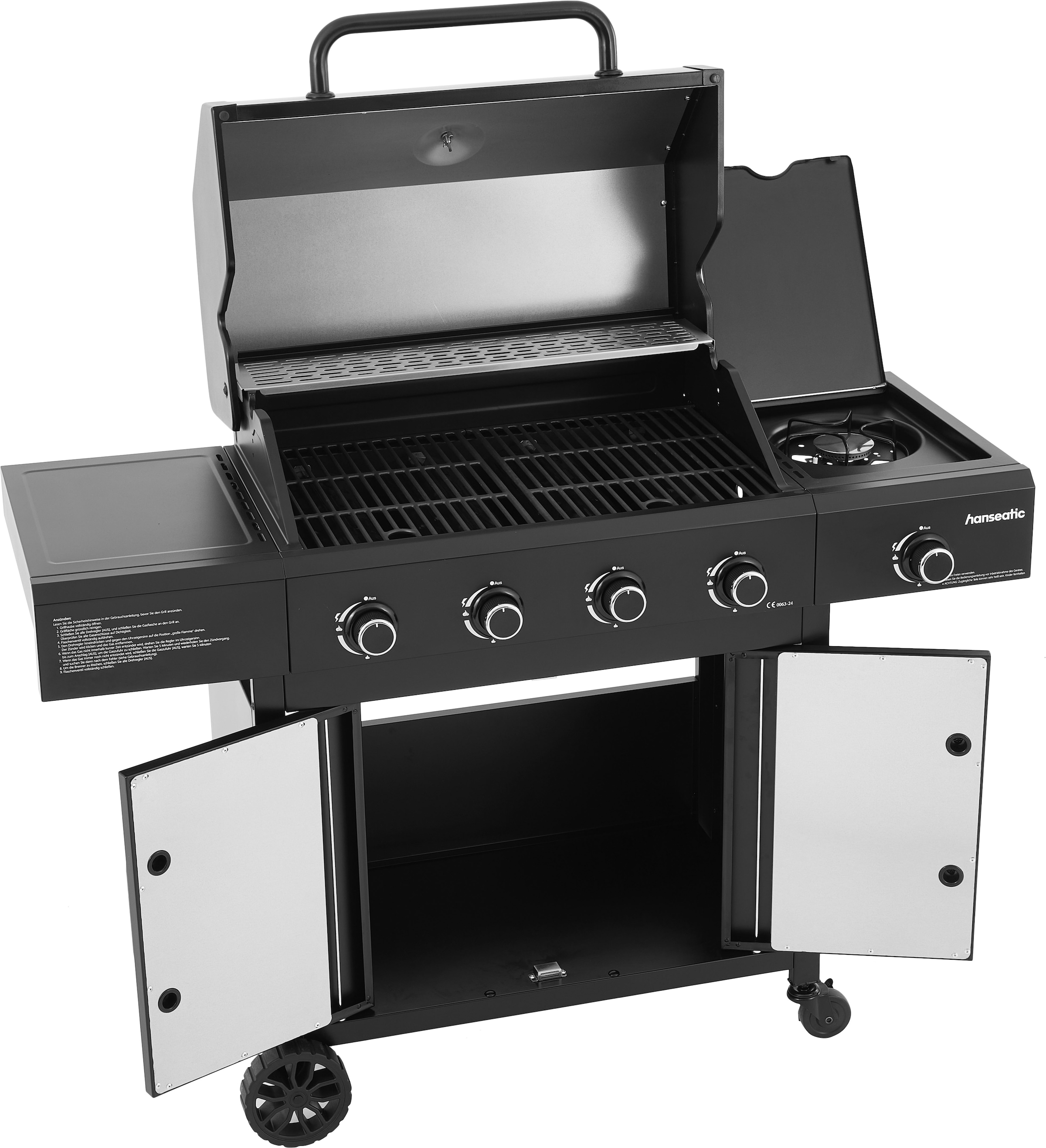Hanseatic Gasgrill »4-Brenner Rockford Black, 4 Brenner + Seitenbrenner 14,5 kw Gesamt« inkl. 3 Jahre Herstellergarantie