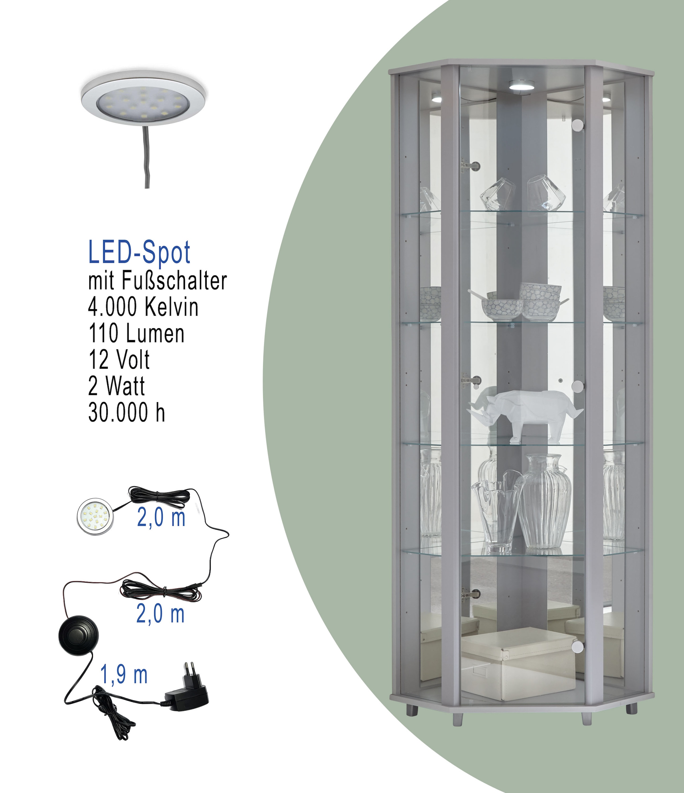 fif möbel Eckvitrine »TRIO Höhe ca. 172 cm, ink. Beleuchtung«, Eckvitrine/Glasvitrine 1x Glastür, perfekt für Sammler, Sammlervitrine