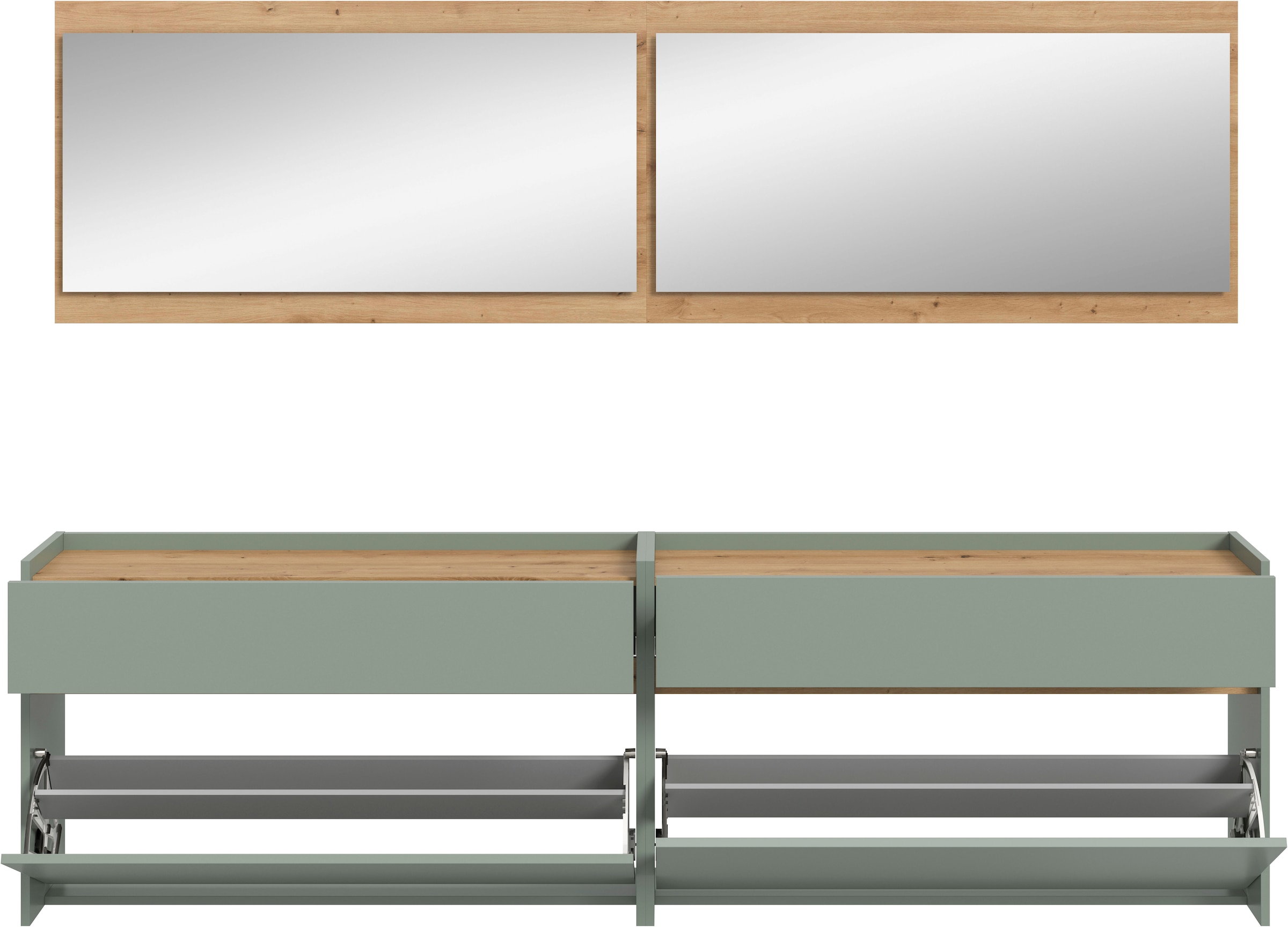 INOSIGN Garderoben-Set »EVRID, 4-teilig, Breite 220 cm, individuell hängbar & erweiterbar«, (4 St., best. aus: 2x Kommode und 2x Spiegel), Garderobenkombination, Garderobe, Wandgarderobe, Flur, Diele