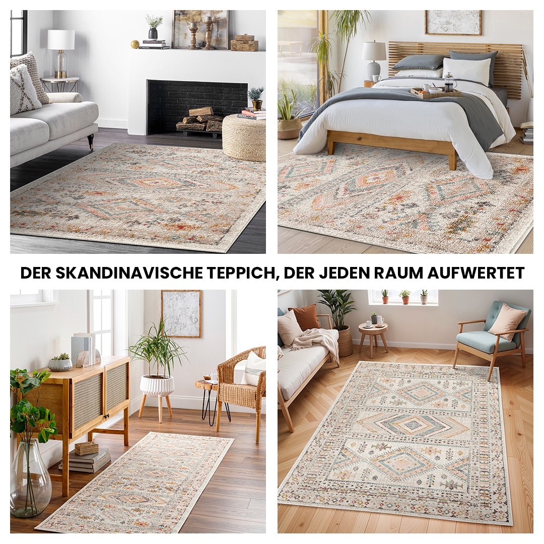 Livabliss Teppich »DUBLIN«, rund, 13 mm Höhe, Skandinavischer Teppich, Kurzflor Boho-Wohnzimmerteppich, Läufer