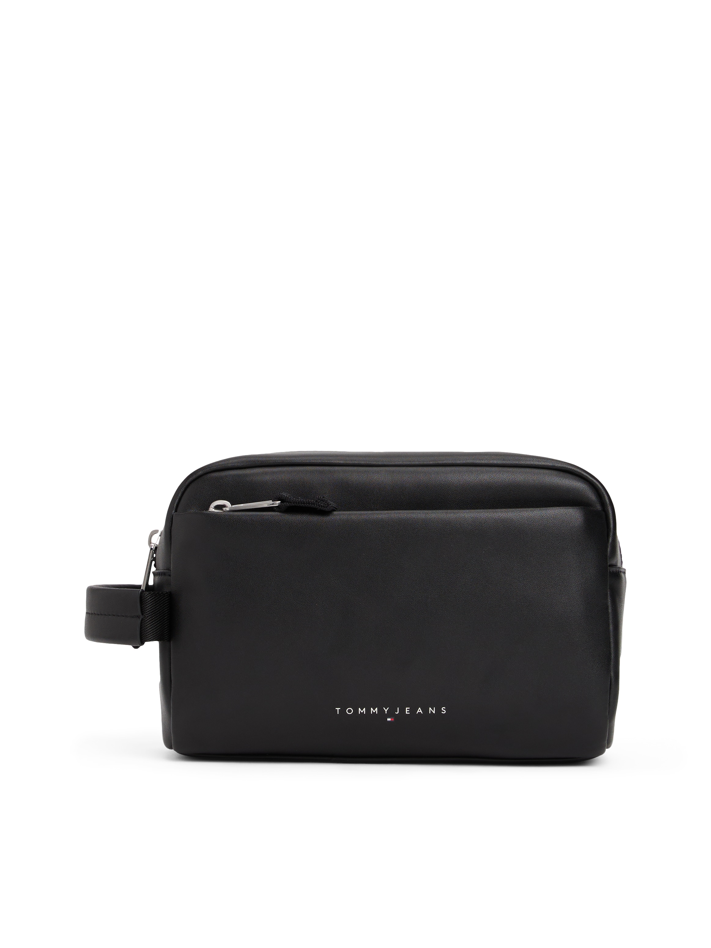 Kulturbeutel "TJM LINEAR LEATHER WASHBAG", Reise, Unisex Minibag mit Logoschriftzug, Gr. B/H/T: 22 cm x 16 cm x 10 cm, schwarz