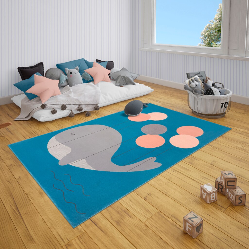 HANSE Home Kinderteppich »Whale Buddy«, rechteckig, Luftballons, Tiermotiv,Kurzflor, Strapazierfähig, Pflegeleicht, Robust