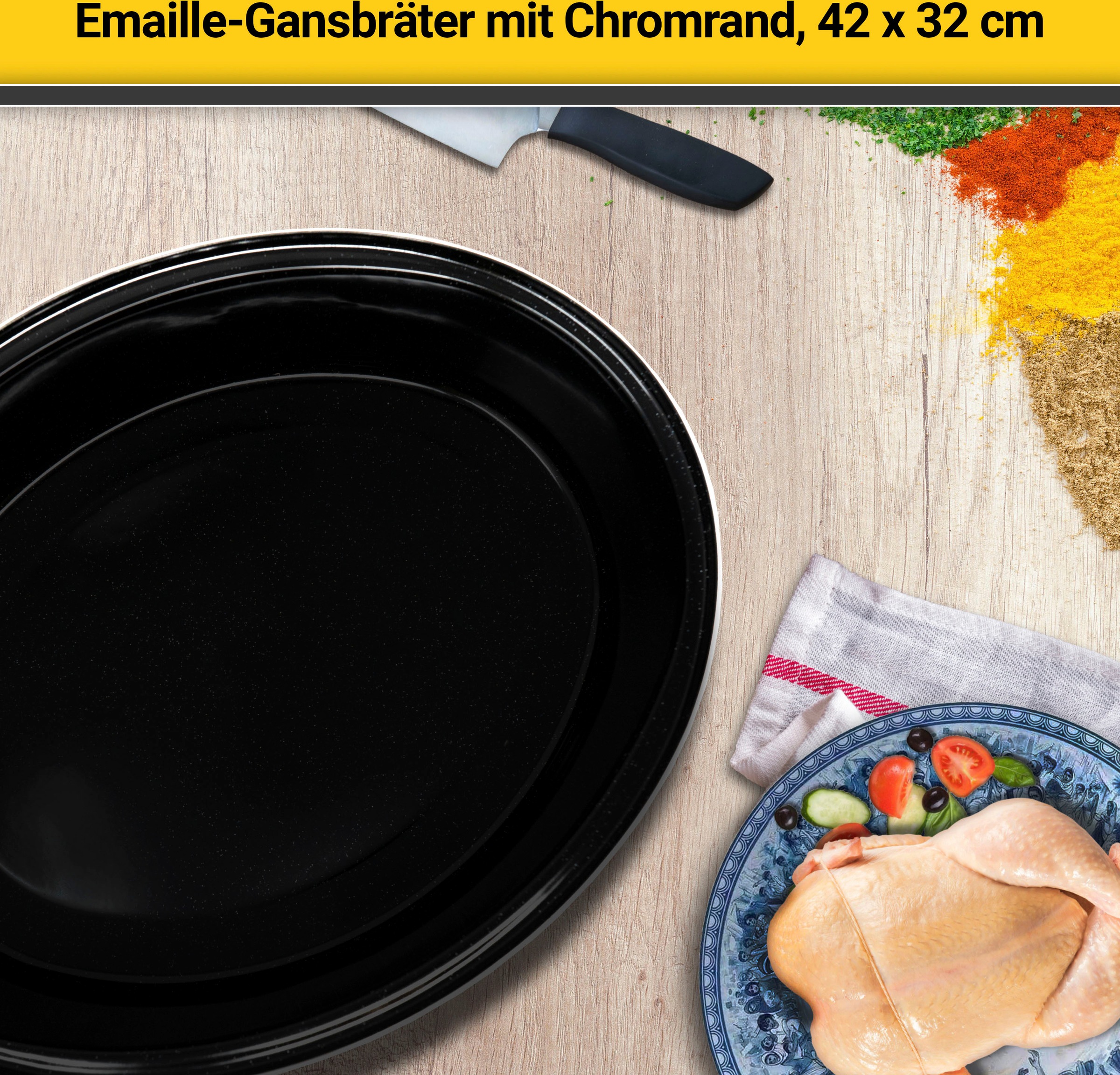 Krüger Bräter, emailliertes Stahlblech, gesprenkelt mit Chromrand, 42 cm, I günstig online kaufen