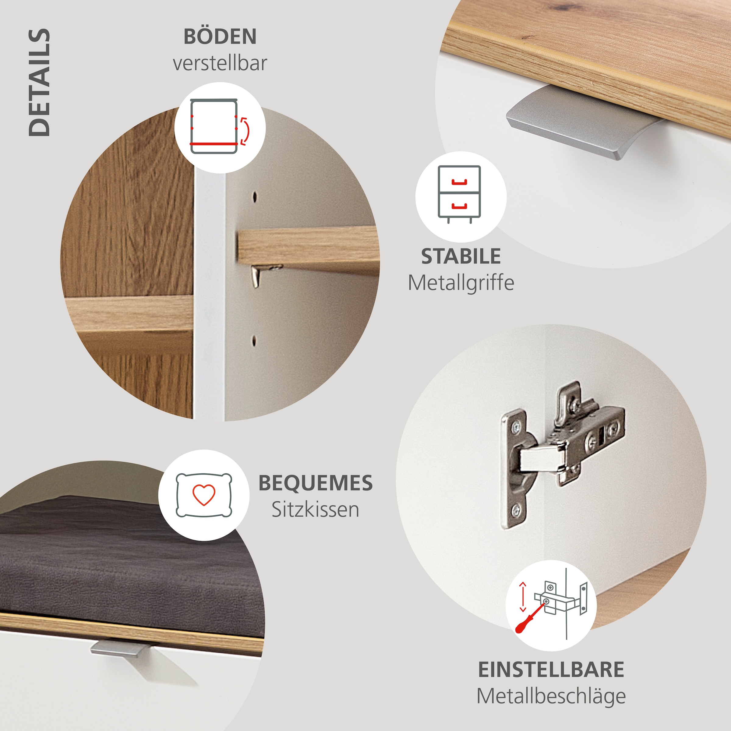 Innostyle Schuhschrank »Bari Schuhbank inkl. Sitzkissen, BxHxT 128x50x38 cm« 1 Stk. tlg. 2 türig, 6 Fächer, Softclose, ABS Kantenschutz