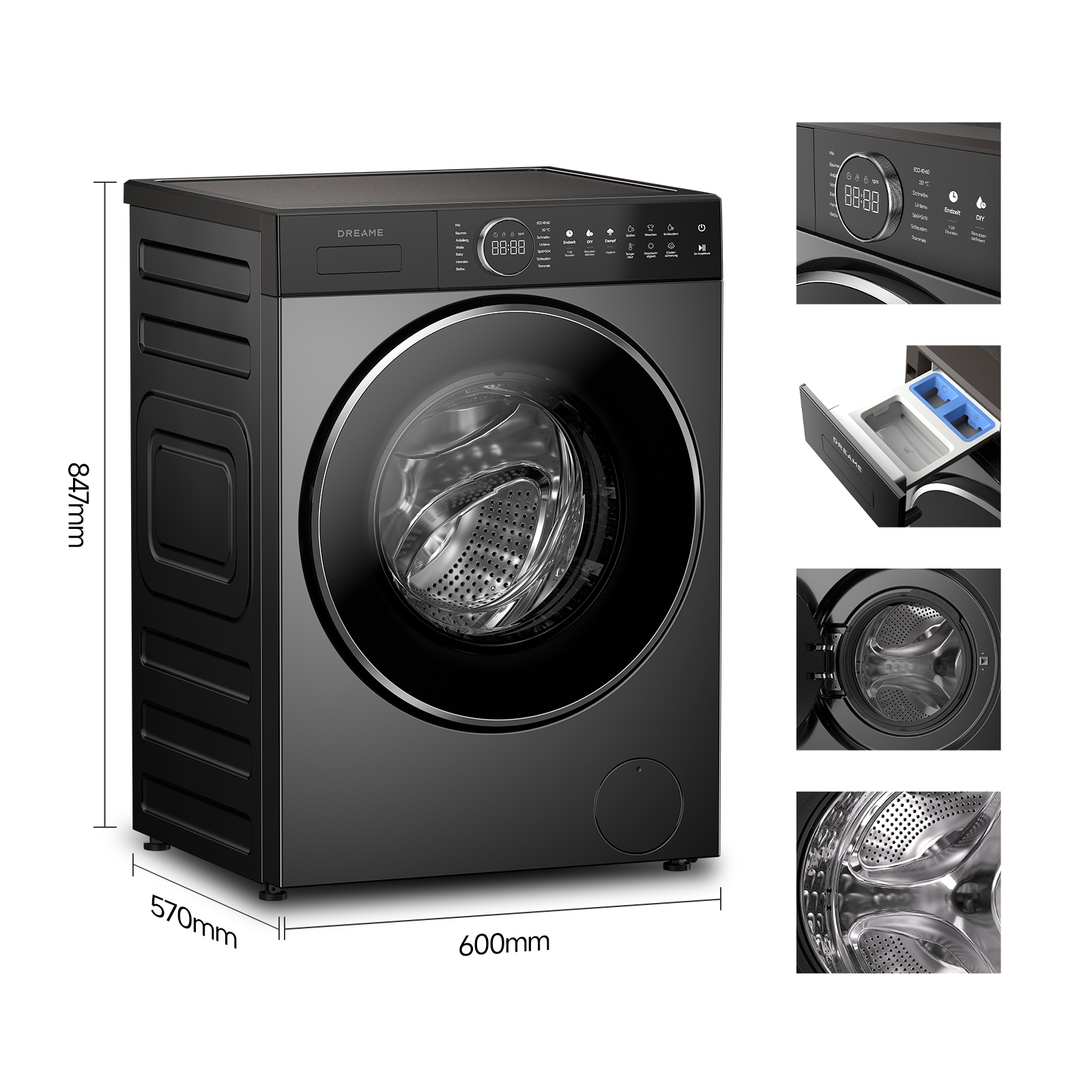 Dreame Waschmaschine »DWF10M70DAEU« 10 kg 1400 U/min Automatikpflege, Hygieneprogramm, Inverter-Motor