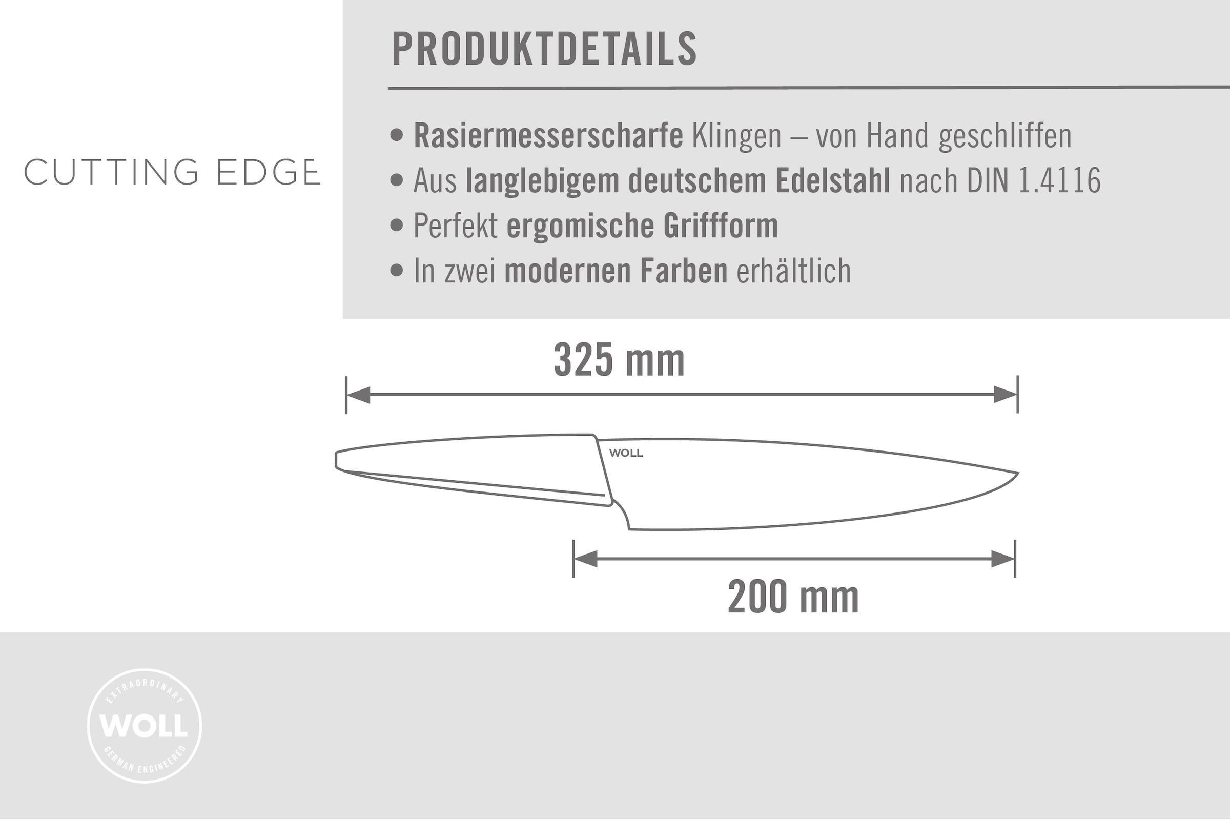 WOLL Kochmesser »Cutting Edge« aus deutschem Edelstahl gemäß DIN 1.4116