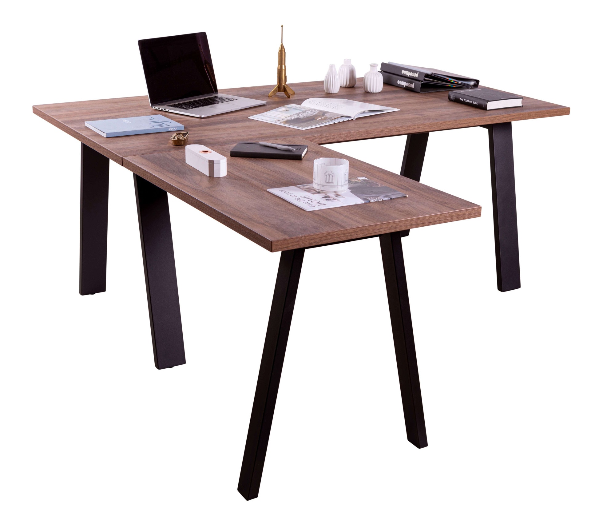 Composad Eckschreibtisch »Davinci«, mit Metallbeinen, 171,5x150 cm, 100% recyceltes Holz, Made in Italy