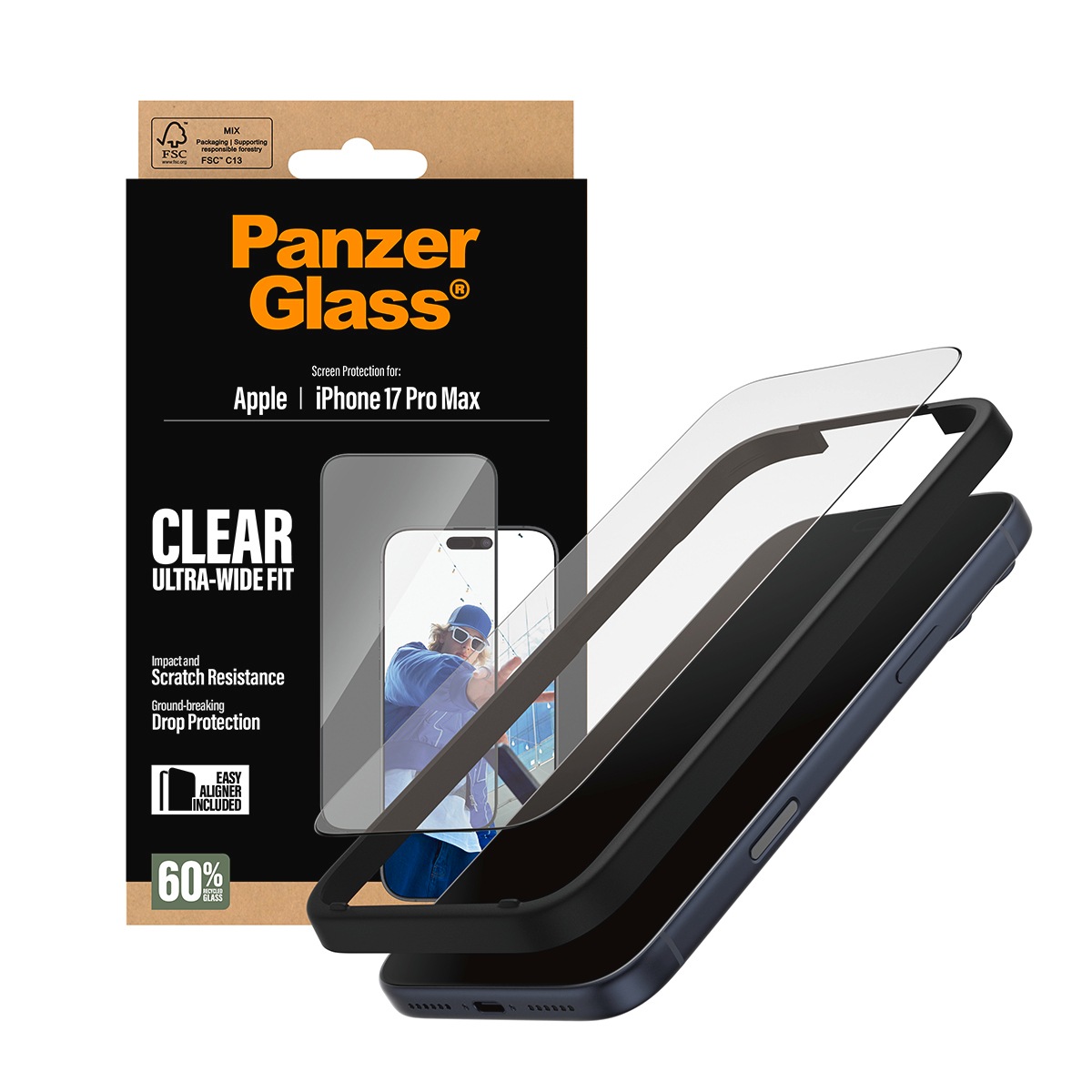 CARE by PanzerGlass Displayschutzglas »Ultra-Wide Fit Screen Protector«, für Apple iPhone 17 Pro Max, Displayschutzfolie, Schutzfolie, Bildschirmschutz, kratz- & stoßfest