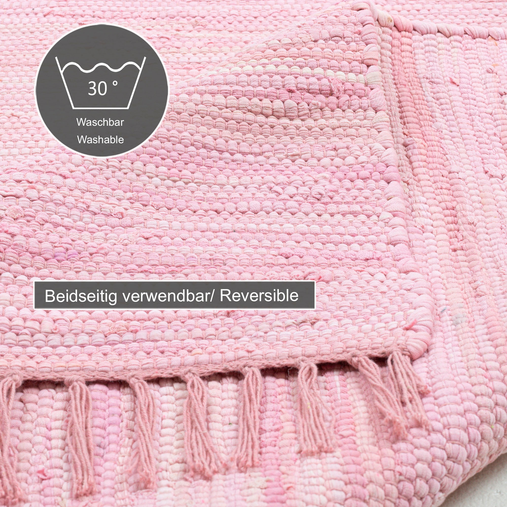 THEKO Teppich »Happy Cotton«, rechteckig, 5 mm Höhe, Handweb Teppich, Flachgewebe, reine Baumwolle, handgewebt, mit Fransen