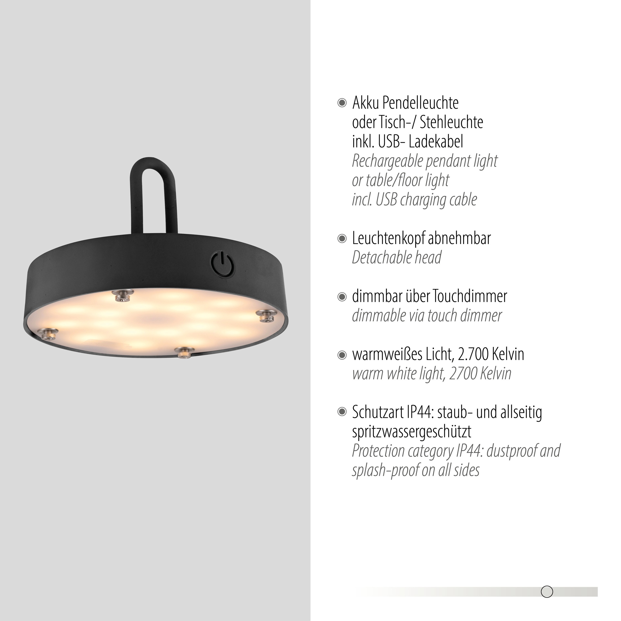 JUST LIGHT Pendelleuchte »AKUBA«, 1 flammig, Leuchtmittel LED-Modul | LED fest integriert, Akkuleuchte
