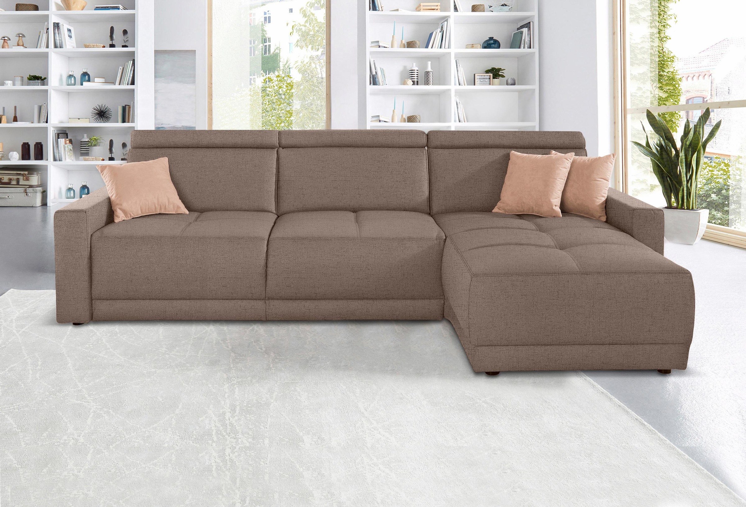 DOMO collection Ecksofa »Ava mit moderner Sitzheftung & toller Doppelnaht, komfortabel, L-Form«, mit Recamiere, inkl. Federkern, wahlweise mit Kopfteilverstellungen