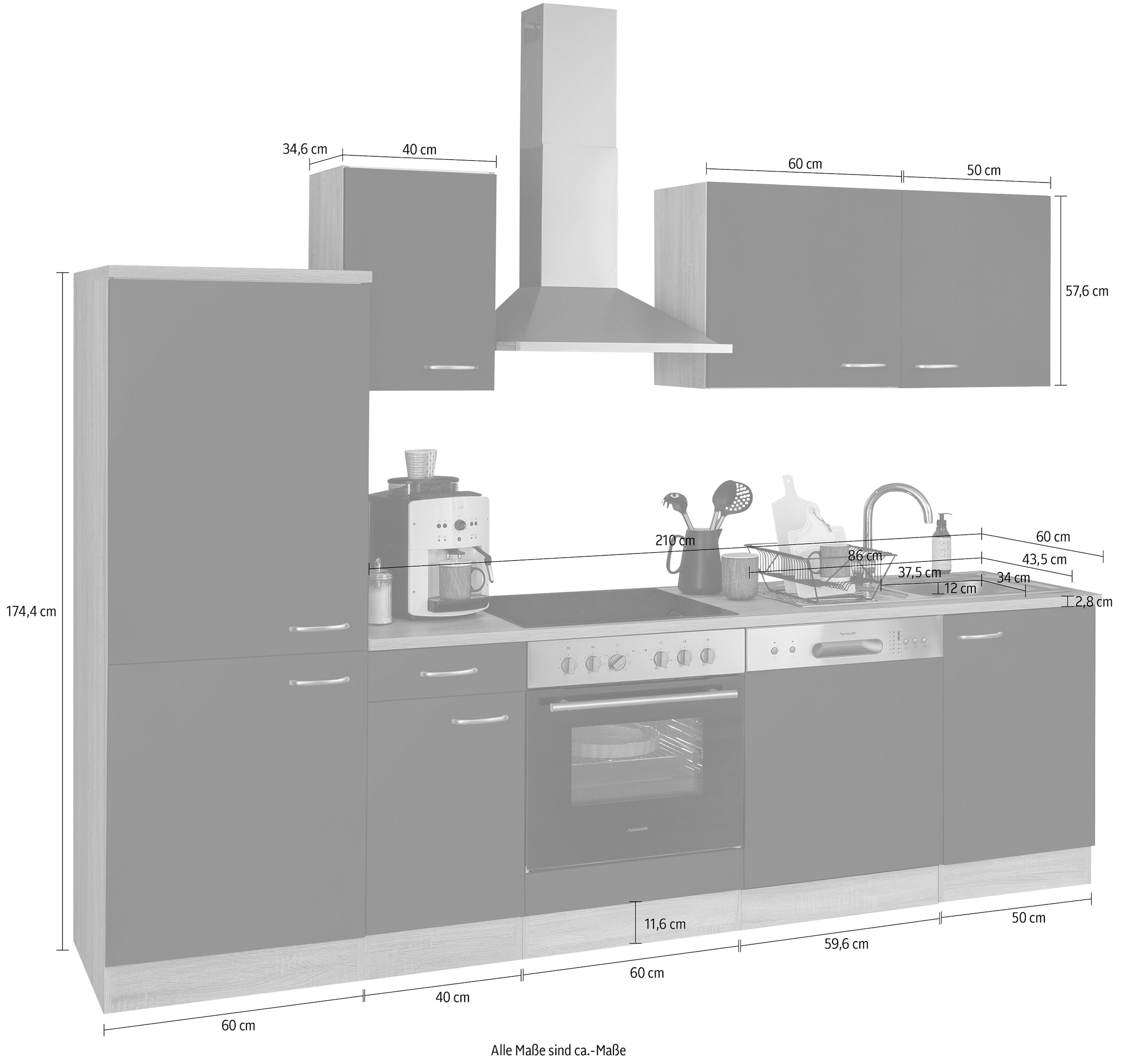 OPTIFIT Küchenzeile »Parare«, Breite E- Hanseatic cm, bzw. mit online 270 210 kaufen Geräten