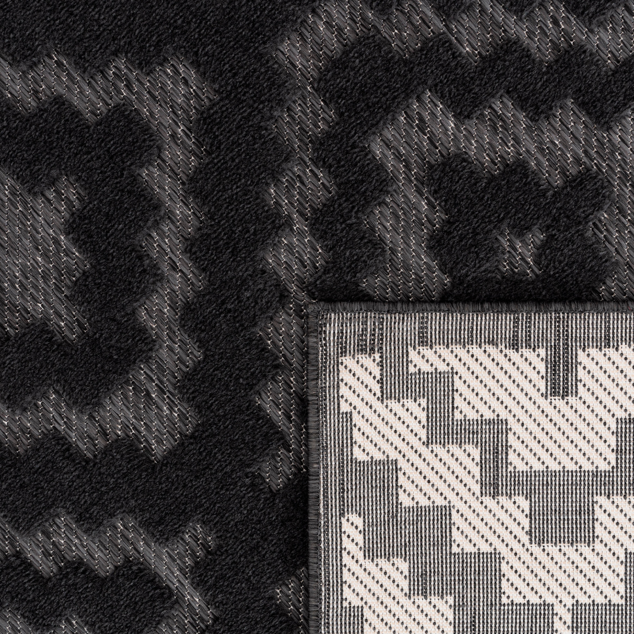 Paco Home Teppich »Livorno 672«, rechteckig, 14 mm Höhe, Uni-Farben, Scandi, Rauten Muster, Hoch-Tief Effekt, Outdoor geeignet