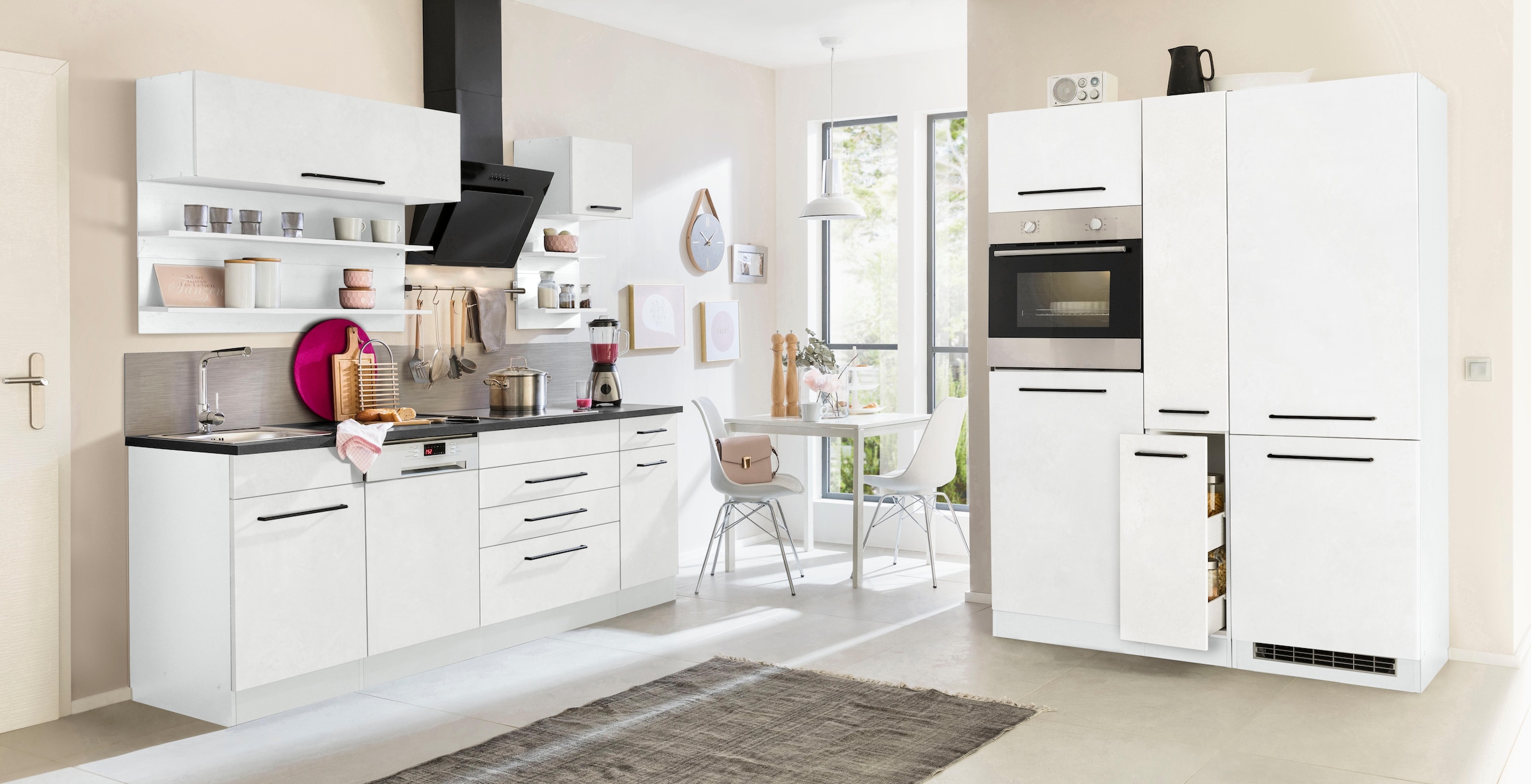 KOCHSTATION Küchenzeile »KS-Tulsa«, mit E-Geräten, Breite 360 cm, schwarze Metallgriffe, MDF Fronten
