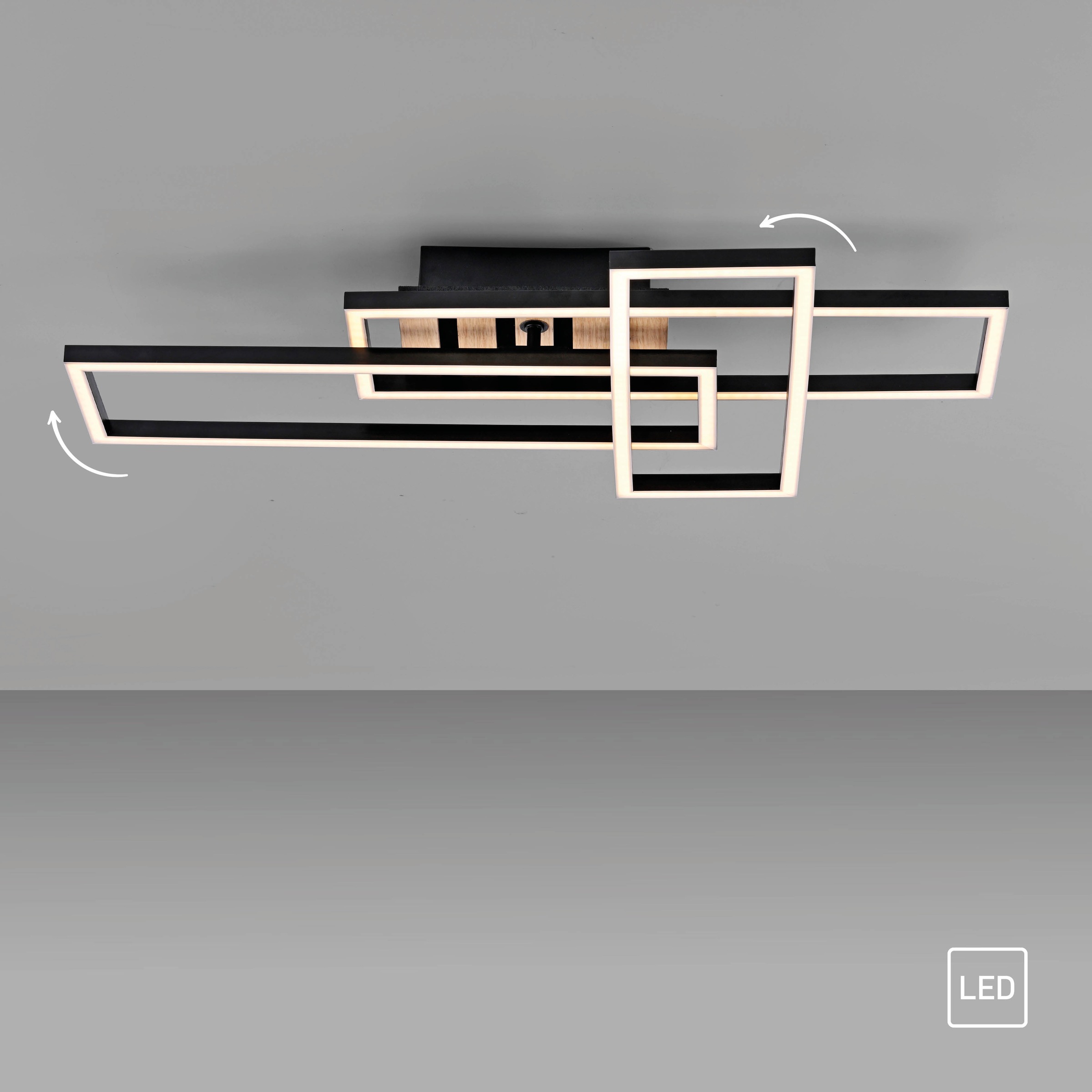 JUST LIGHT LED Deckenleuchte »AKUSTIKA« LED-Board 1 Stk. Warmweiß Eichenfurnier und schwarz, Rahmen drehbar