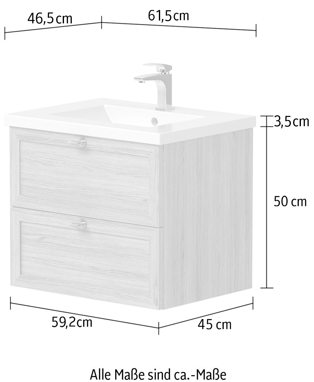 welltime Waschtisch »Rustic«, mit Soft-Close-Funktion, Breite 61,5 cm, Eichenfurnier