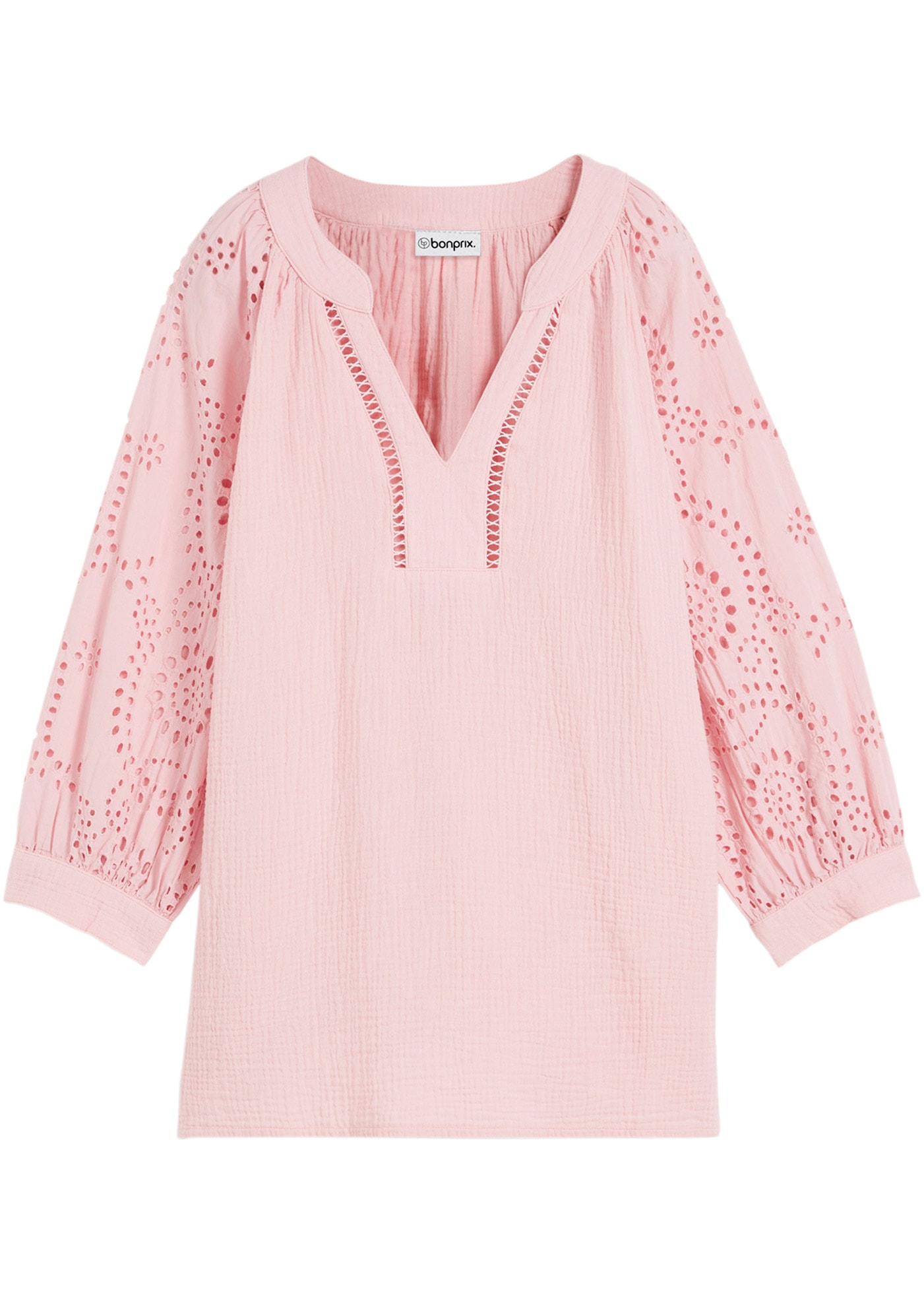 bonprix Tunika figurumspielende Passform, mit 3/4-Ärmeln, aus reiner Baumwolle