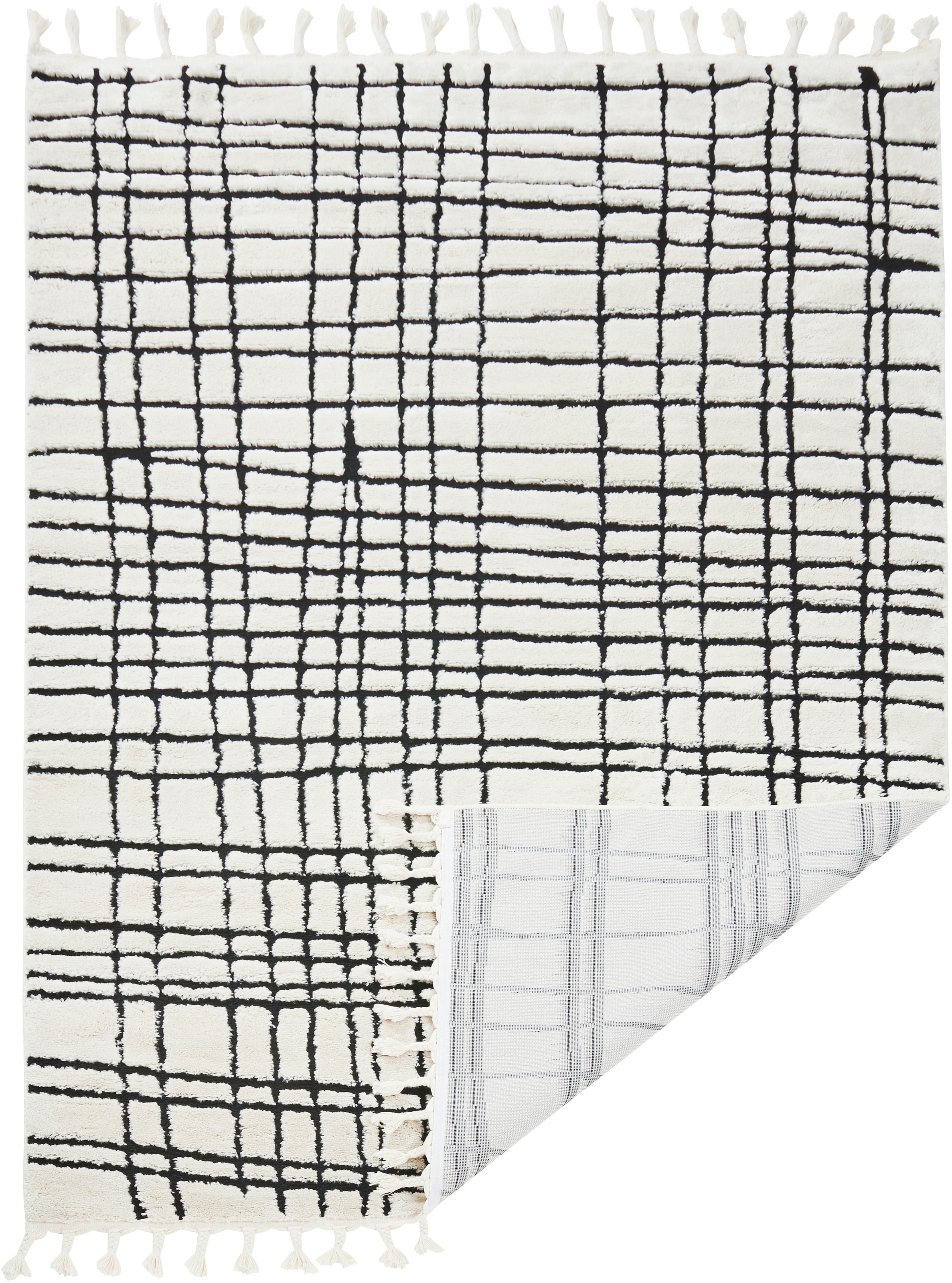 done.® Teppich »RIVER«, rechteckig, 10 mm Höhe, modernes Scandi Design, kariert, Hoch-Tief Effekt, mit Fransen