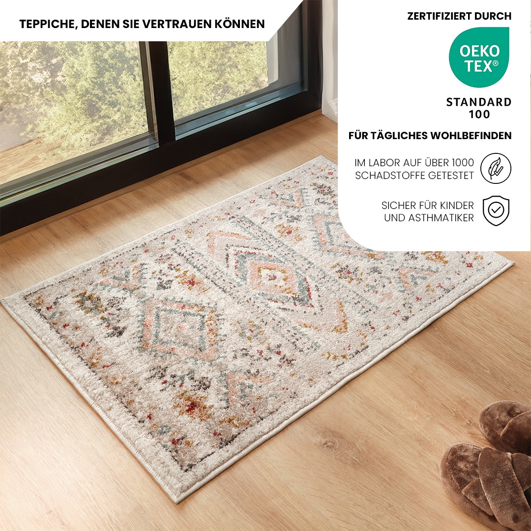 Livabliss Teppich »JAIPUR« rechteckig 13 mm Höhe Skandinavischer Teppich, Kurzflor Boho-Wohnzimmerteppich, Läufer