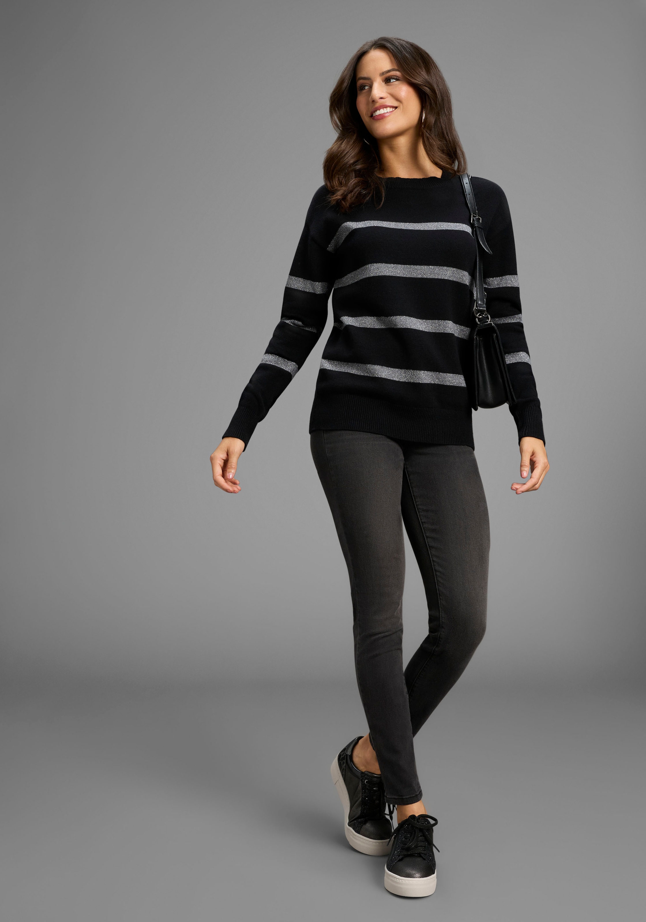 Laura Scott Strickpullover X-MAS Edition mit Glitzernden Streifen