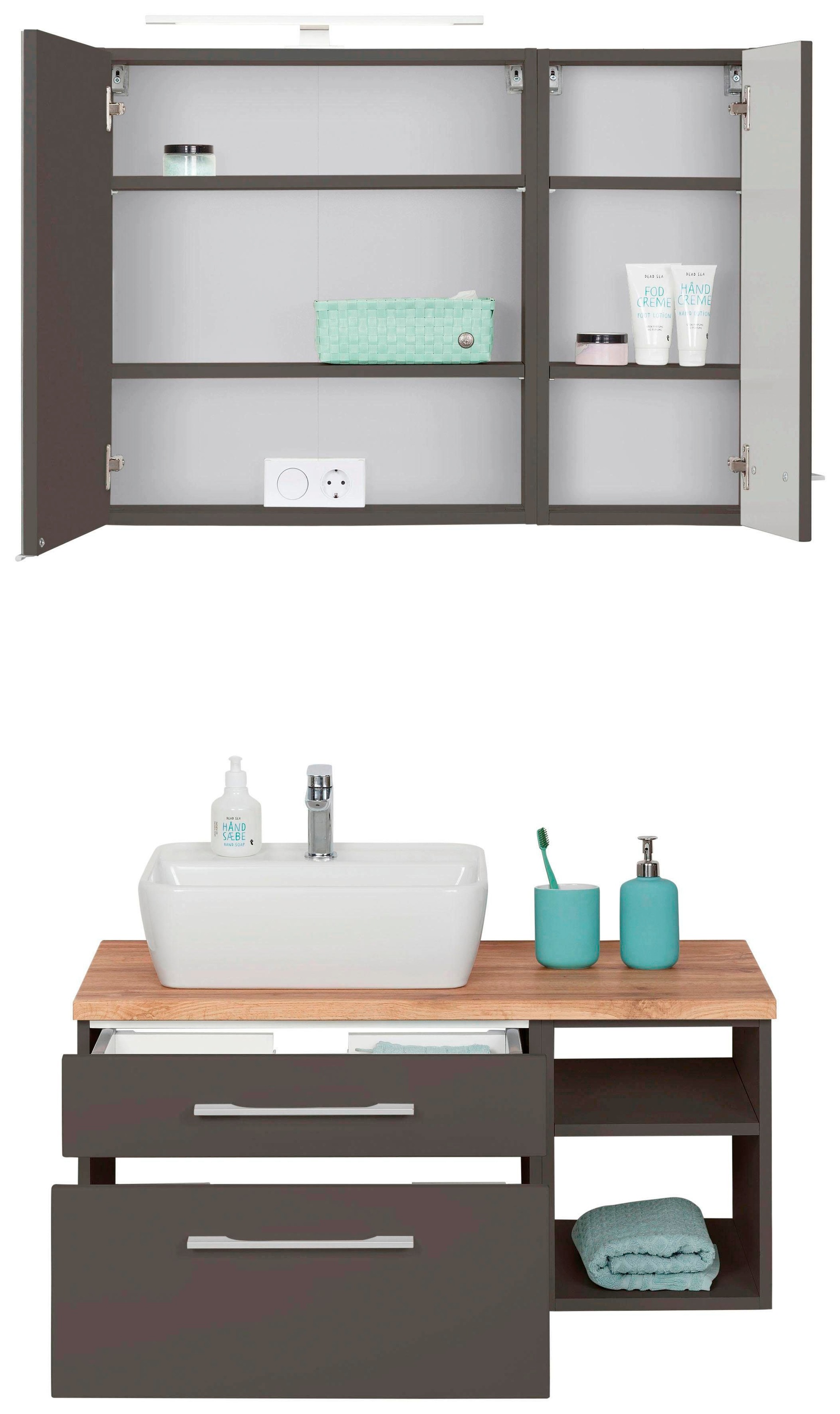 welltime Badmöbel-Set »Davos«, (3 St.), Spiegelschrank mit extra Regal günstig online kaufen