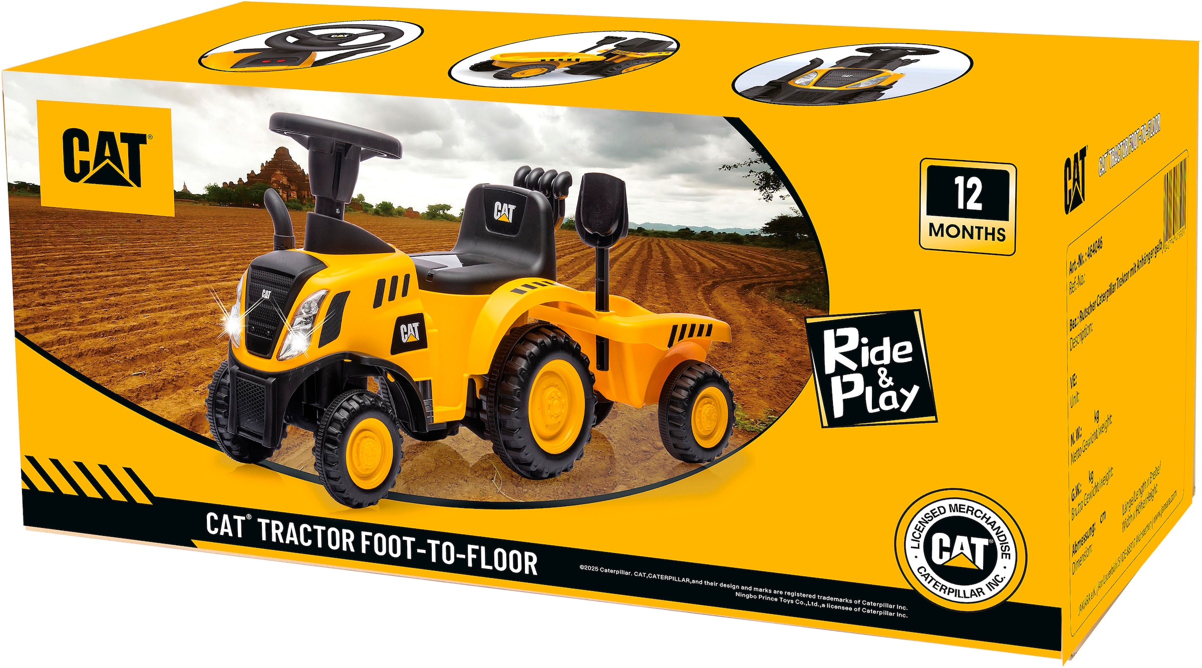 Jamara Rutscher »Caterpillar Traktor mit Anhänger 2in1, gelb«, mit Licht- und Soundeffekten sowie Hupe