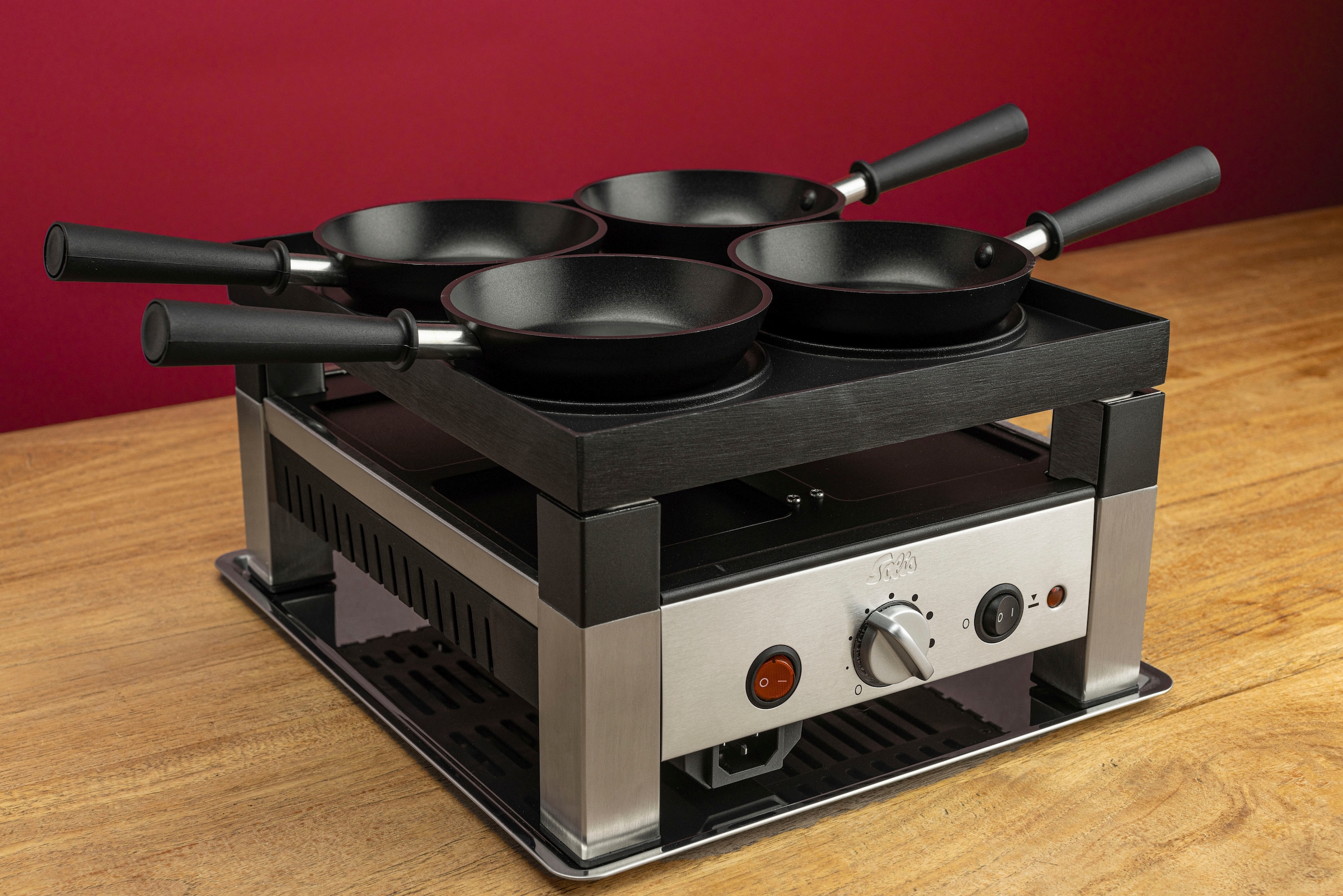 SOLIS OF SWITZERLAND Raclette »5 in 1 Table Grill for 4«, 4 St. Raclettepfännchen, 1020 W