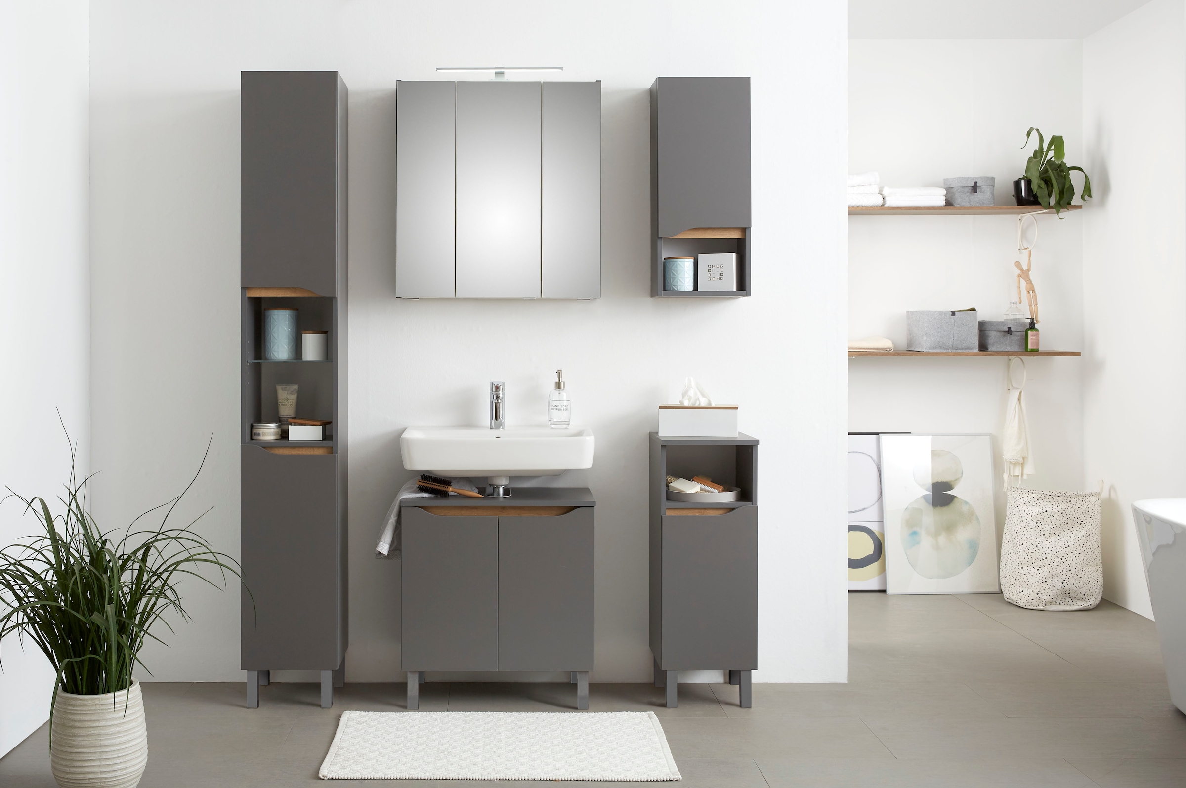 Saphir Badmöbel-Set »Quickset 5-teilig, Waschbeckenunterschrank mit LED-Spi günstig online kaufen