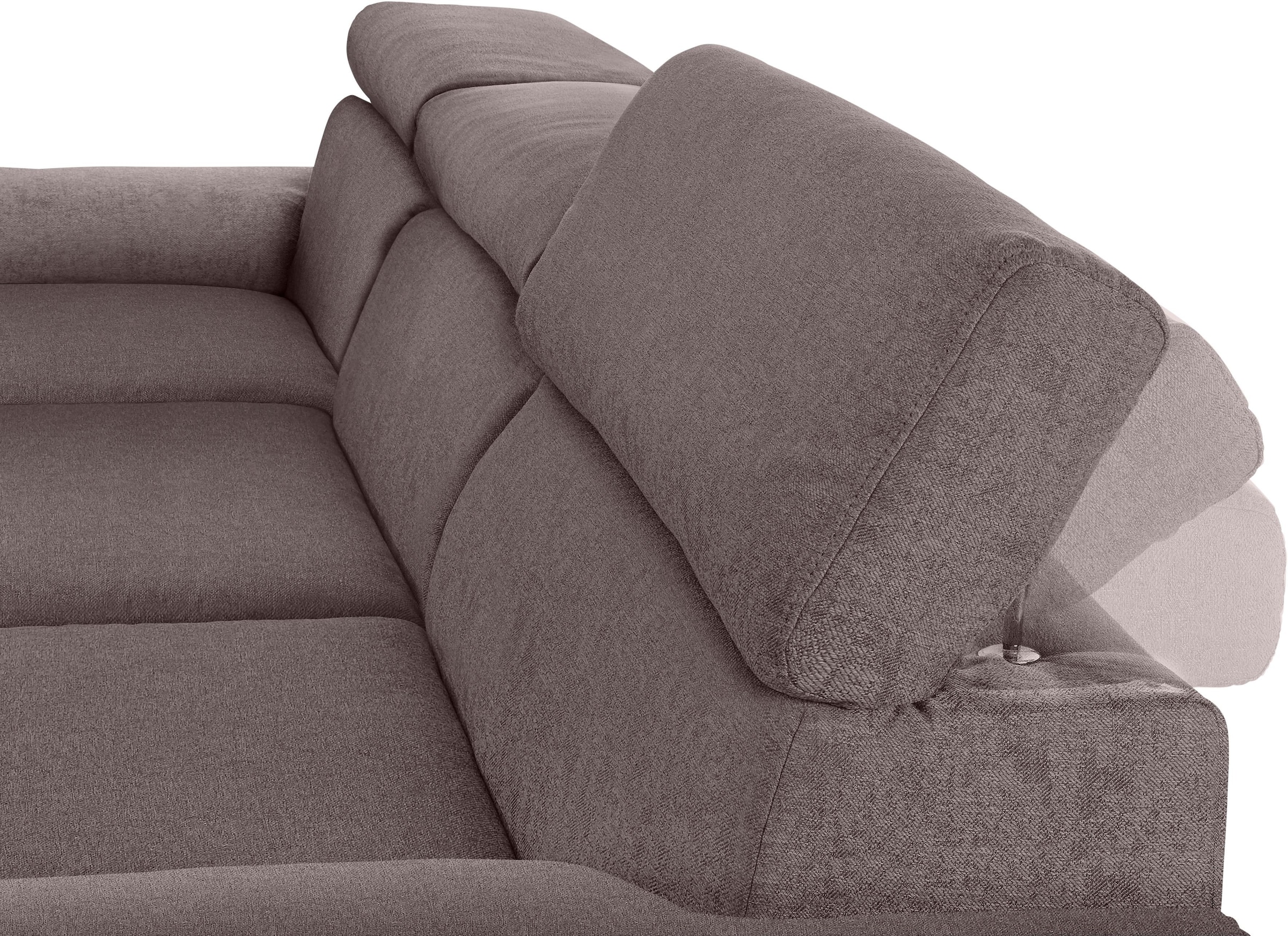 DOMO collection Ecksofa »Mira, inklusive Kopfteilverstellung für mehr Wohlfühlkomfort, L-Form«, wahlweise mit Bettfunktion und Bettkasten, elegant und modern