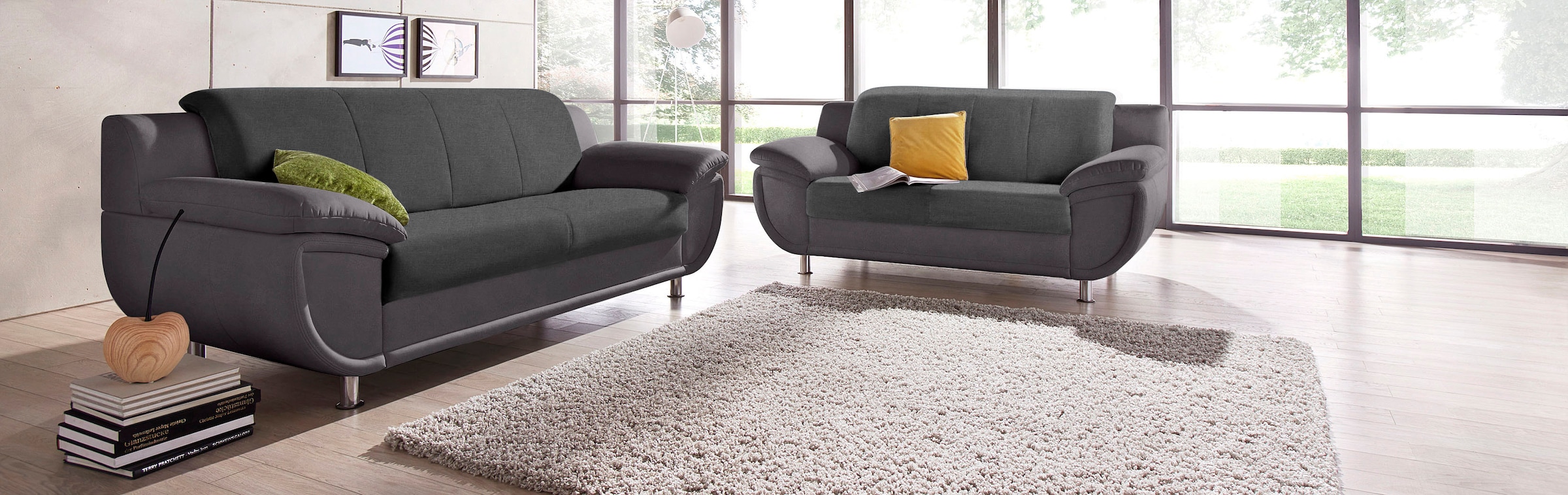TRENDMANUFAKTUR 3-Sitzer »Rondo 3, zeitlos und modern, bequem, Materialmix, Breite 207cm« wahlweise mit Federkern, extrabreite Armlehnen zum Relaxen